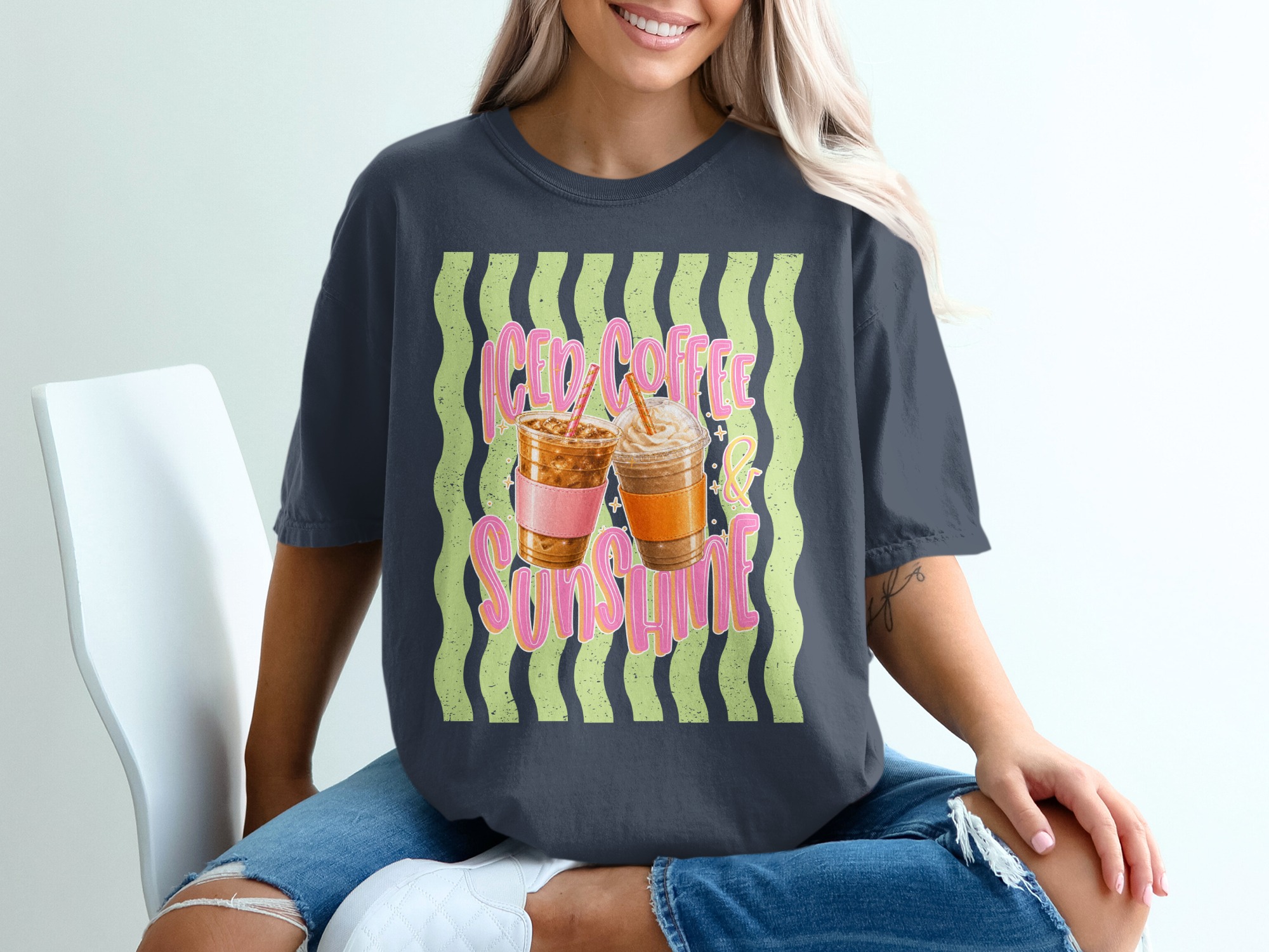 Comfort Colors® Iced Coffee Sunshine T-Shirt, Coffee Lover Tee, Summer Vibes Shirt, Cute Graphic Tee for Her, Positive Aesthetic Top - Image 12