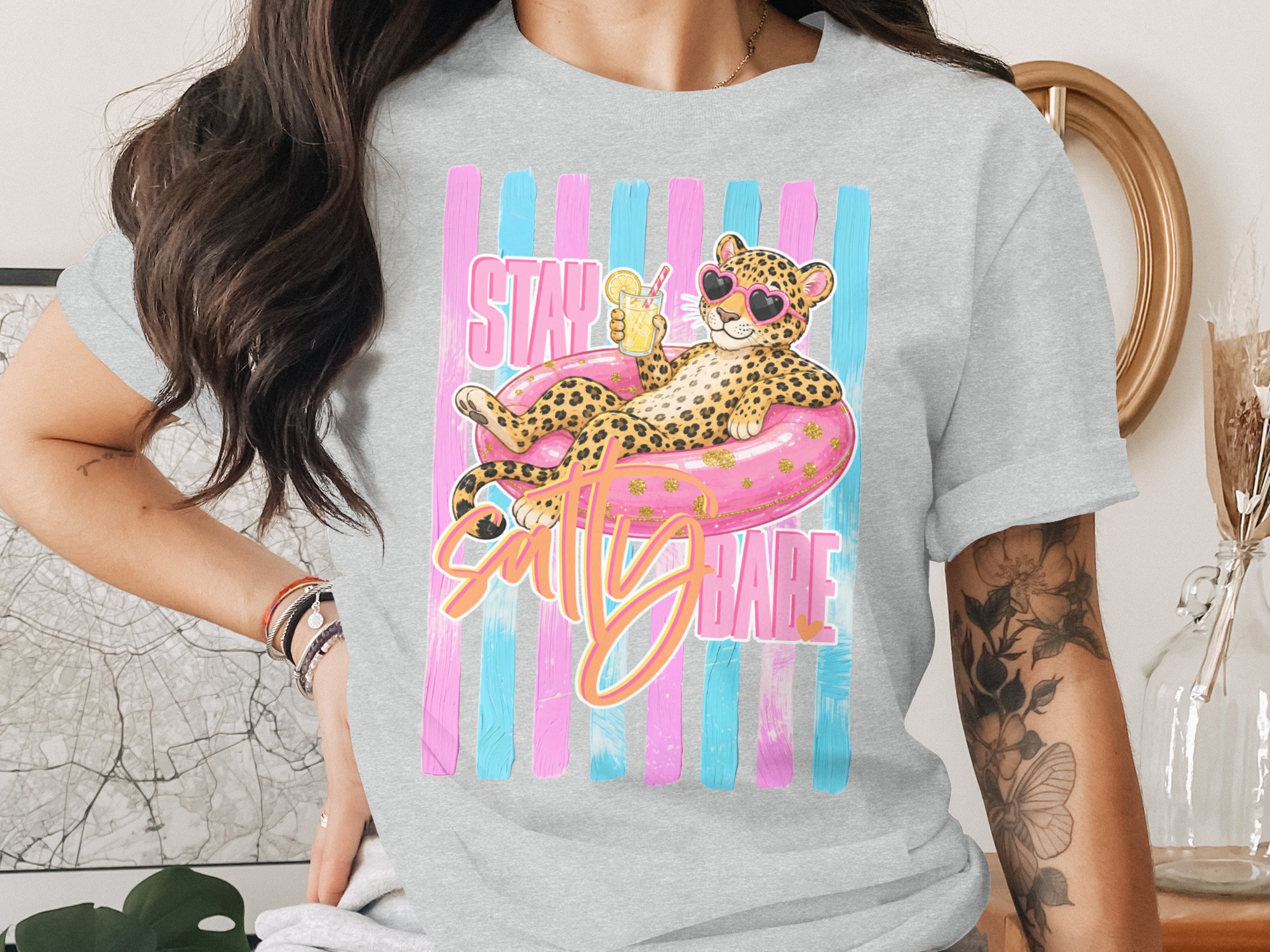 Comfort Colors ® Stay Salty Babe T-Shirt, Leopard Heart Sunglasses Summer Vacation Tee, Bachelorette Party Gift, Girls Trip Fun Leopard - Image 2