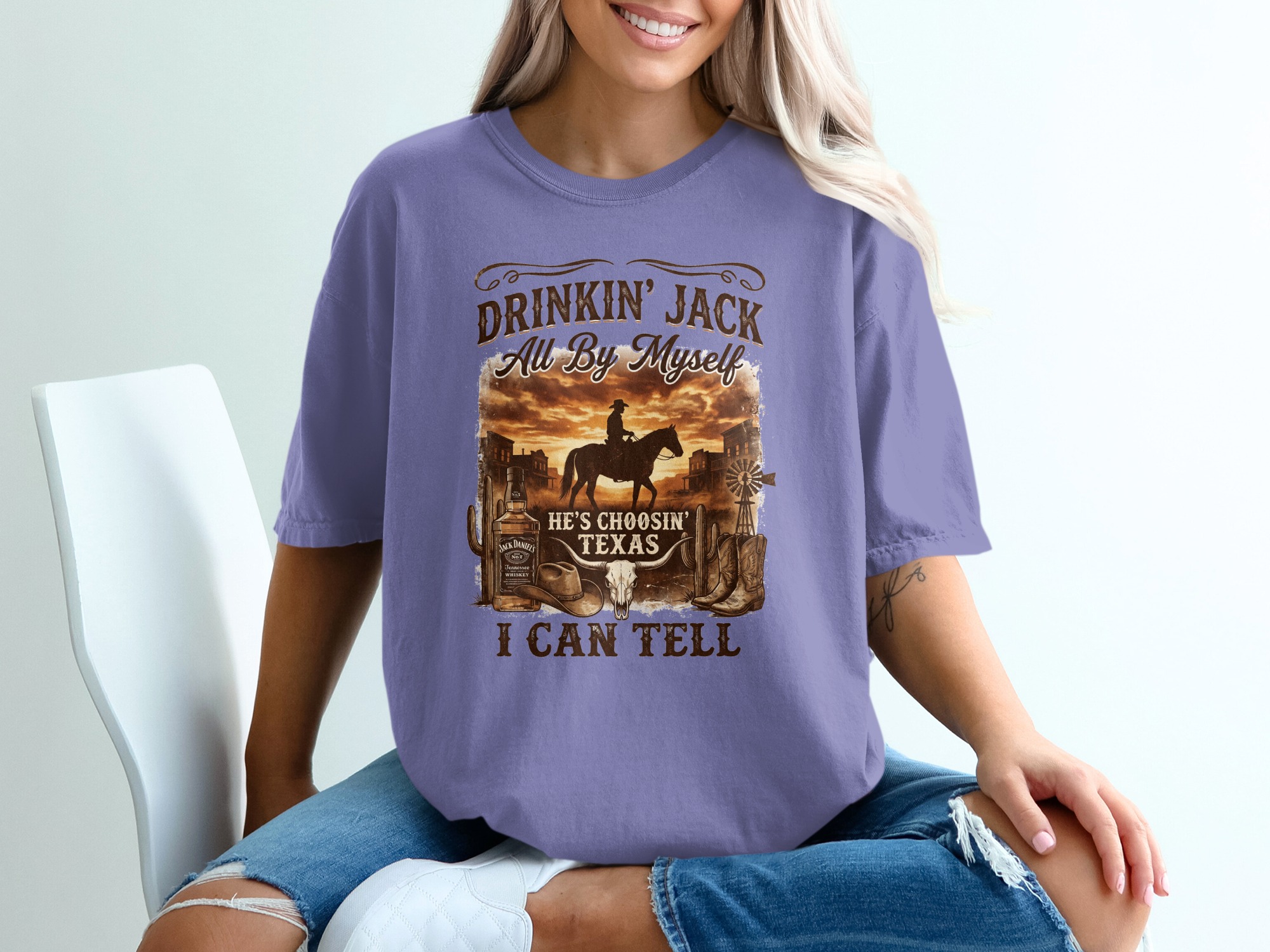 Western Cowboy Texas T-Shirt | Rustic Country Style Graphic Tee for Men & Women | Whiskey Bottle & Bull Skull Design - Image 13