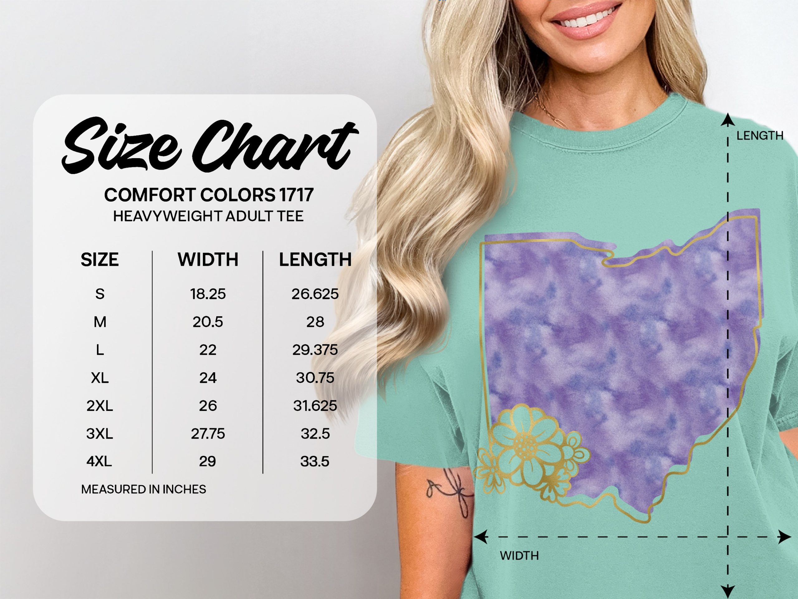 Ohio State T-Shirt, Purple Watercolor Ohio Map with Faux Gold Floral Design, Ohio Native Lover Tee, Ohio Gift for Her - Image 5