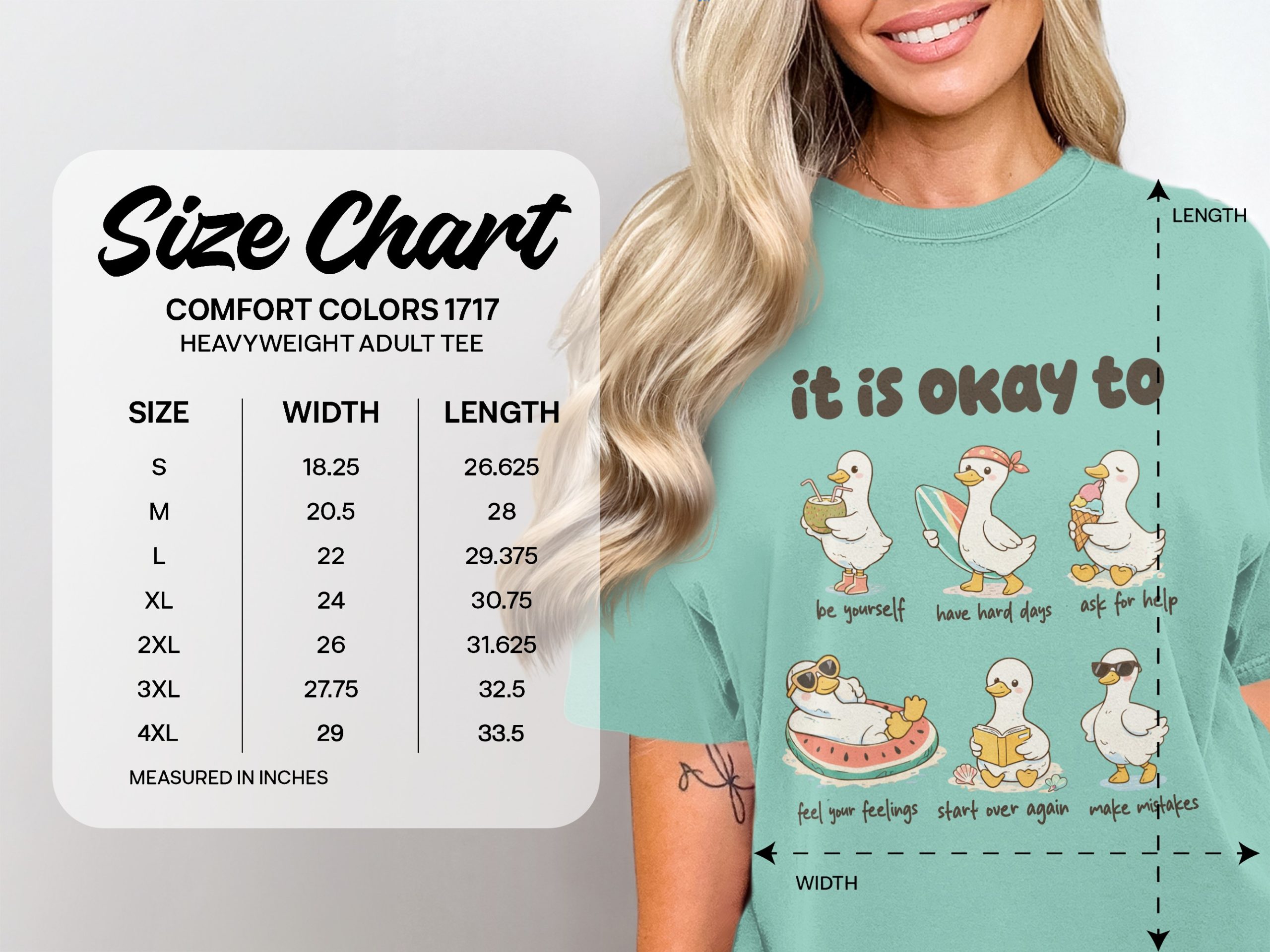 It Is Okay To T-Shirt, Comfort Colors ® Mental Health Tee, Positive Affirmation Shirt, Cute Duck Graphic Tee - Image 4
