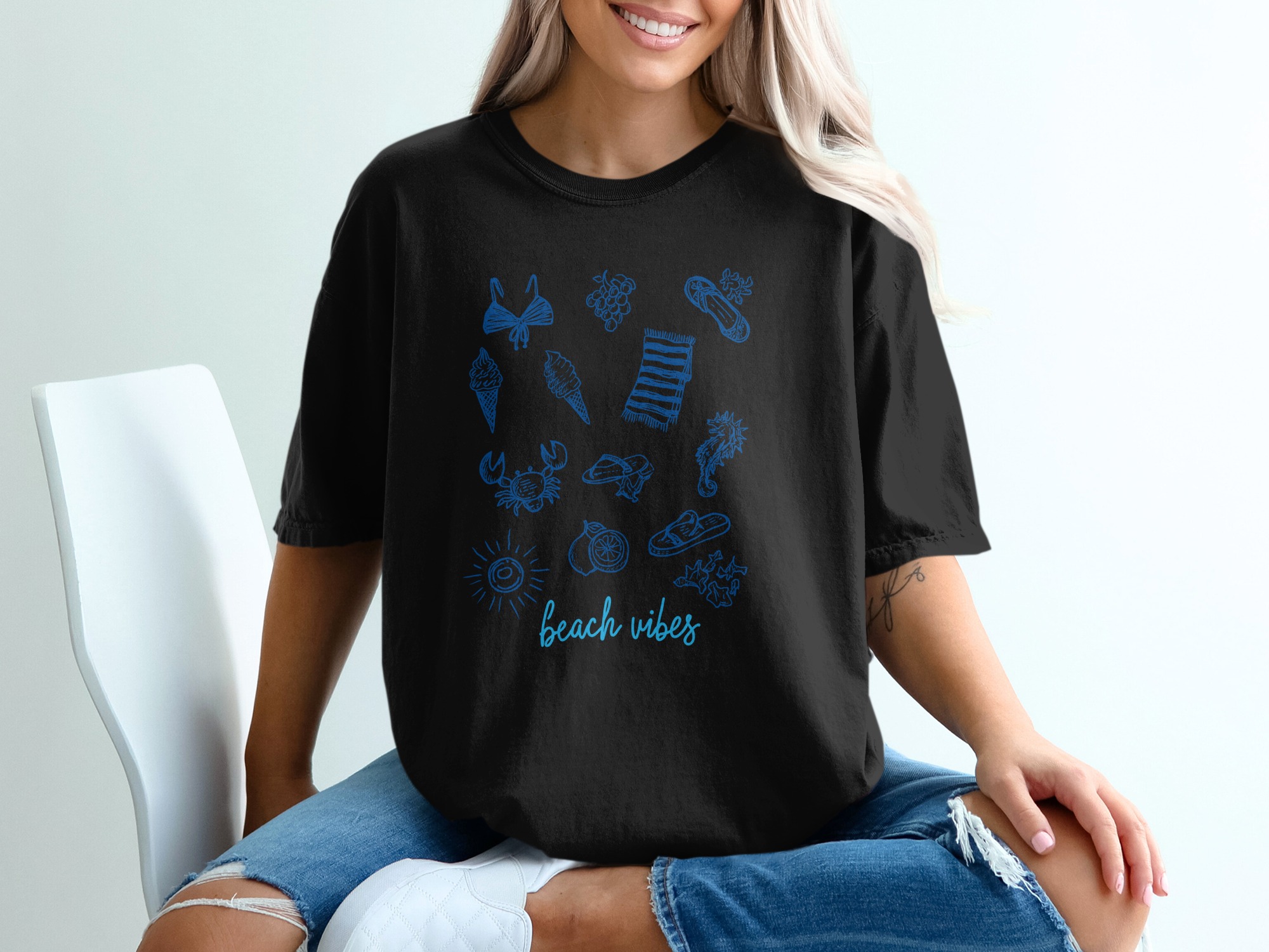 Comfort Colors® Beach Vibes T-Shirt, Coastal Life Summer Tee, Ocean Lover Vacation Shirt, Aesthetic Minimalist Beachy Graphic Top, Relaxed - Image 8