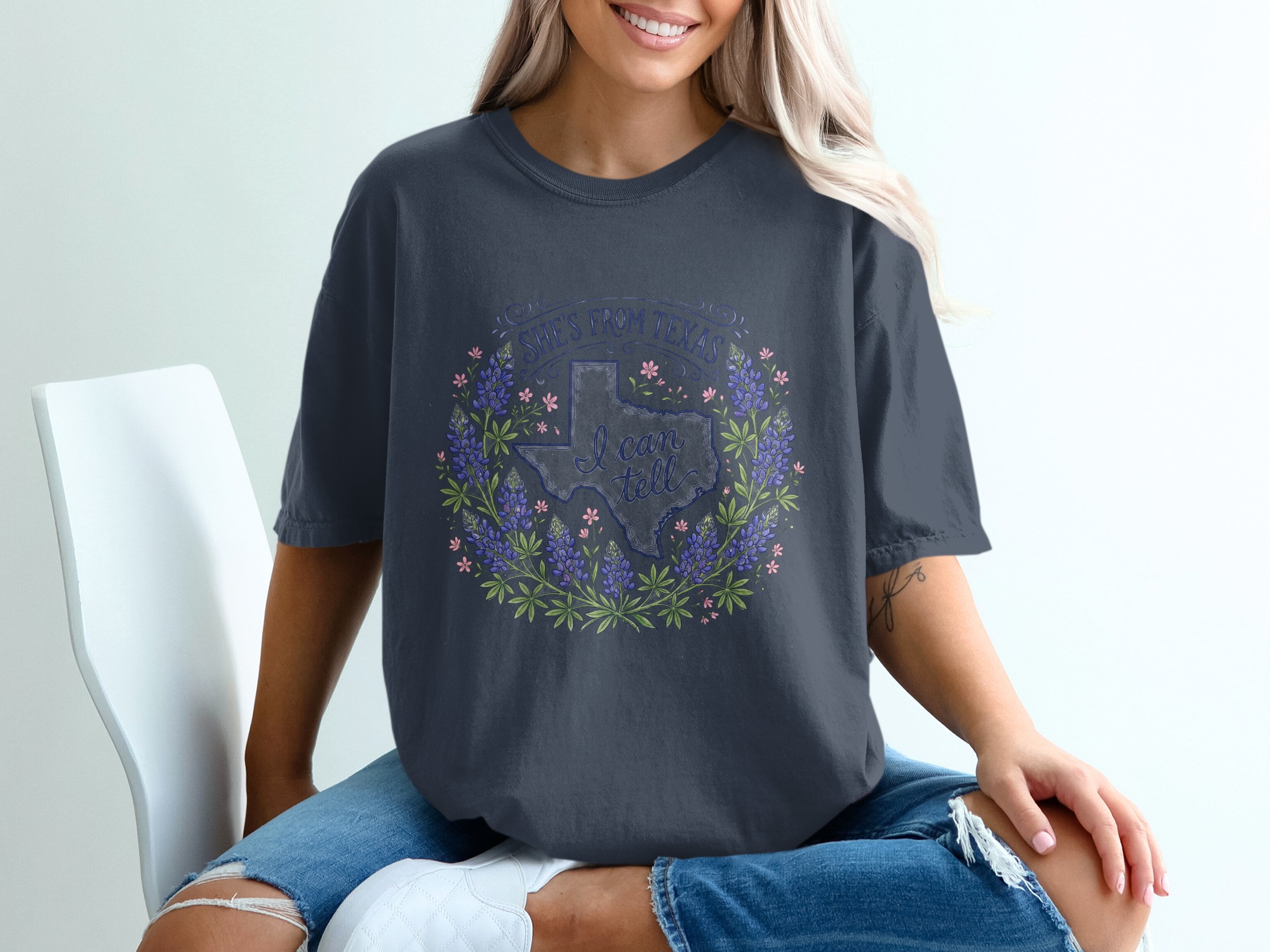 Texas Bluebonnet T-Shirt, She's From Texas I Can Tell Shirt, State Outline Floral Tee, Texas Pride Gift for Her - Image 12