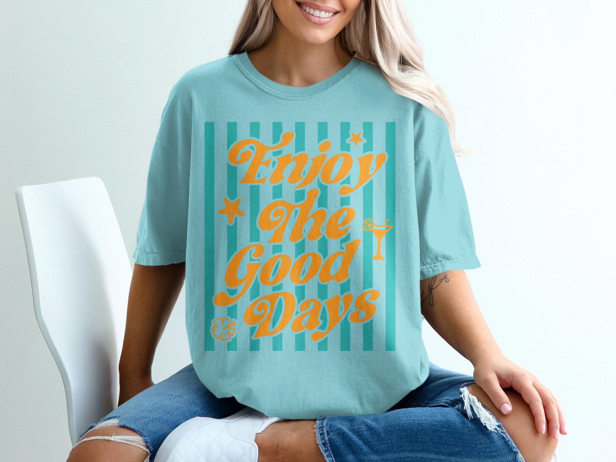 Enjoy The Good Days T-Shirt | Retro Summer Beach Vacation Tee | Positive Coastal Vibe Graphic Top | Gift for Her - Image 19