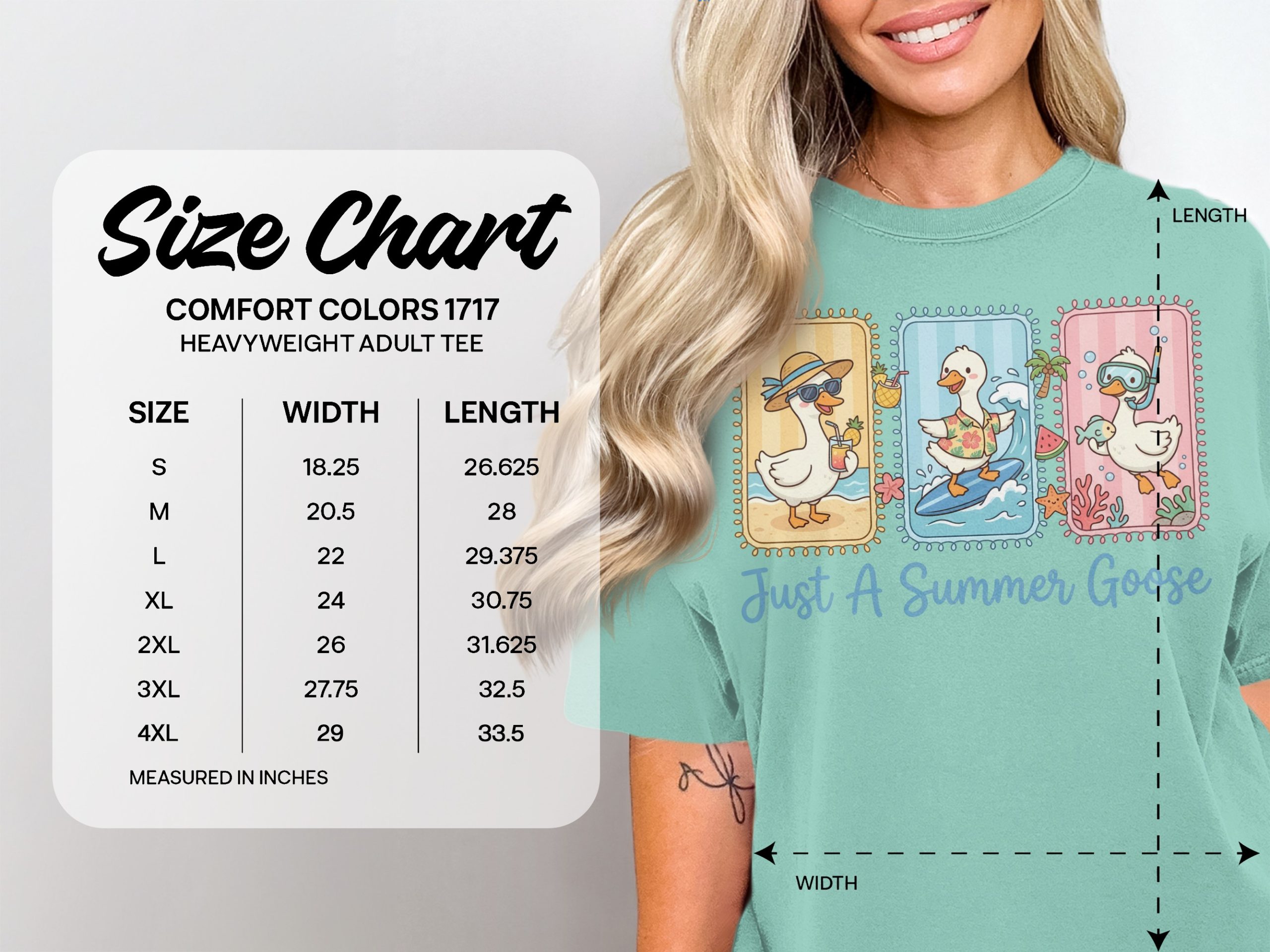 Just A Summer Goose T-Shirt, Cute Beach Vacation Tee, Kawaii Surfing Duck Snorkeling Ocean Animal Summer Vibes Graphic Shirt, Fun Holiday - Image 4