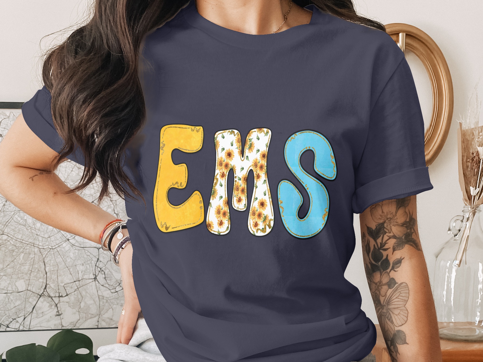 EMS Sunflower Glitter Digital Download for EMT Paramedic Appreciation Gift, First Responder Clipart, Healthcare PNG Graphic - Image 2