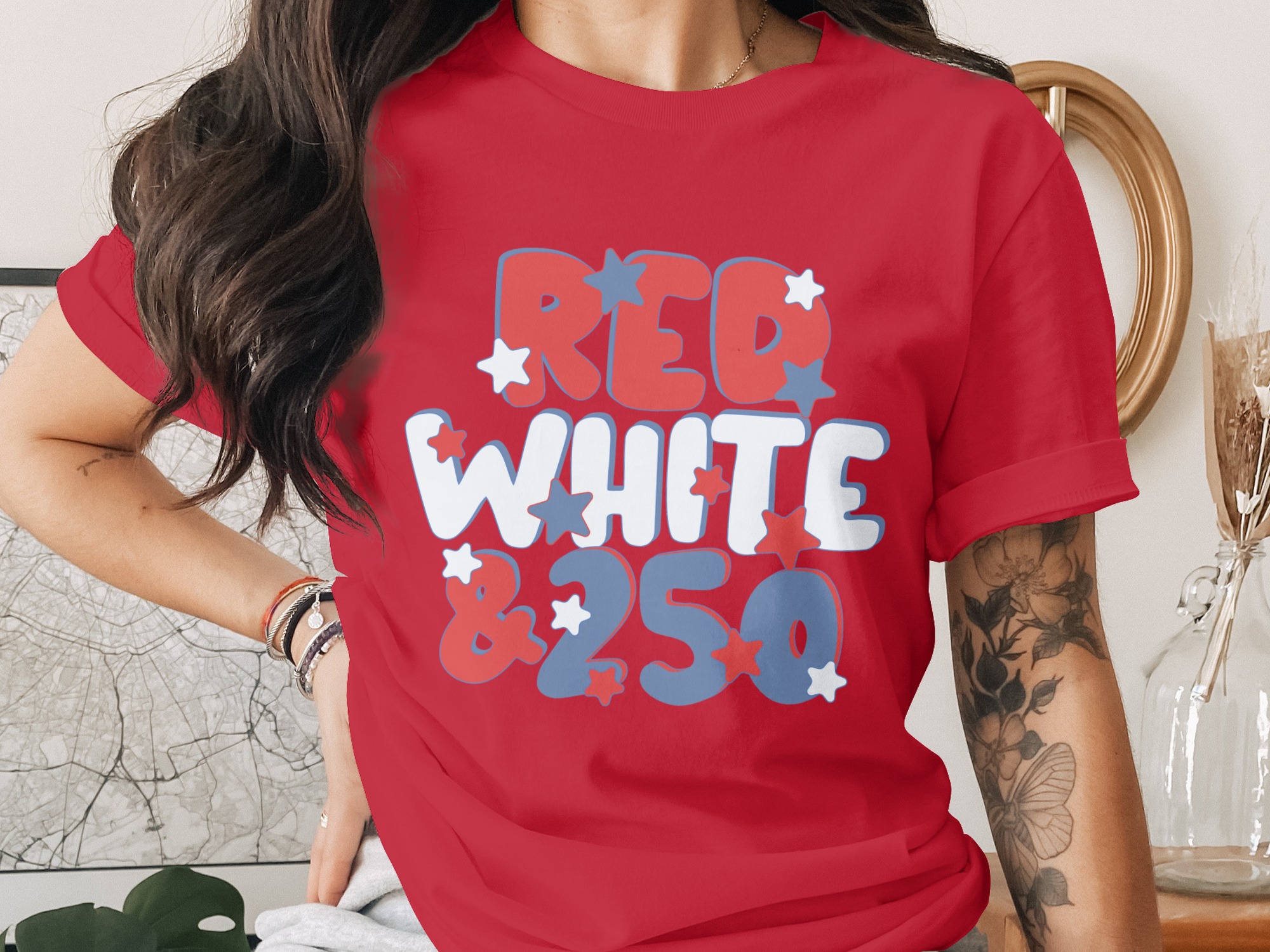 Red White & 250 Stars Patriotic T-Shirt - Image 2