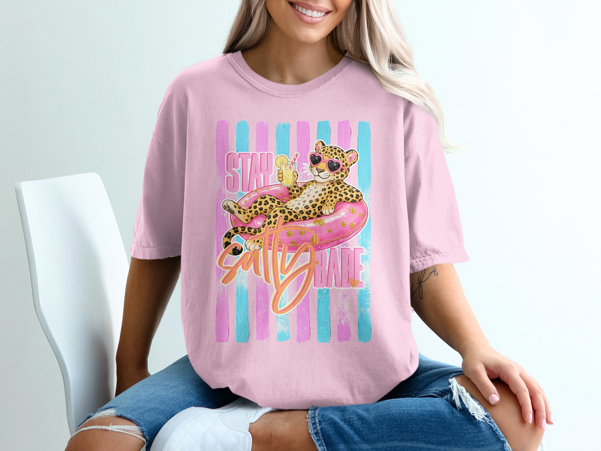 Comfort Colors ® Stay Salty Babe T-Shirt, Leopard Heart Sunglasses Summer Vacation Tee, Bachelorette Party Gift, Girls Trip Fun Leopard - Image 17