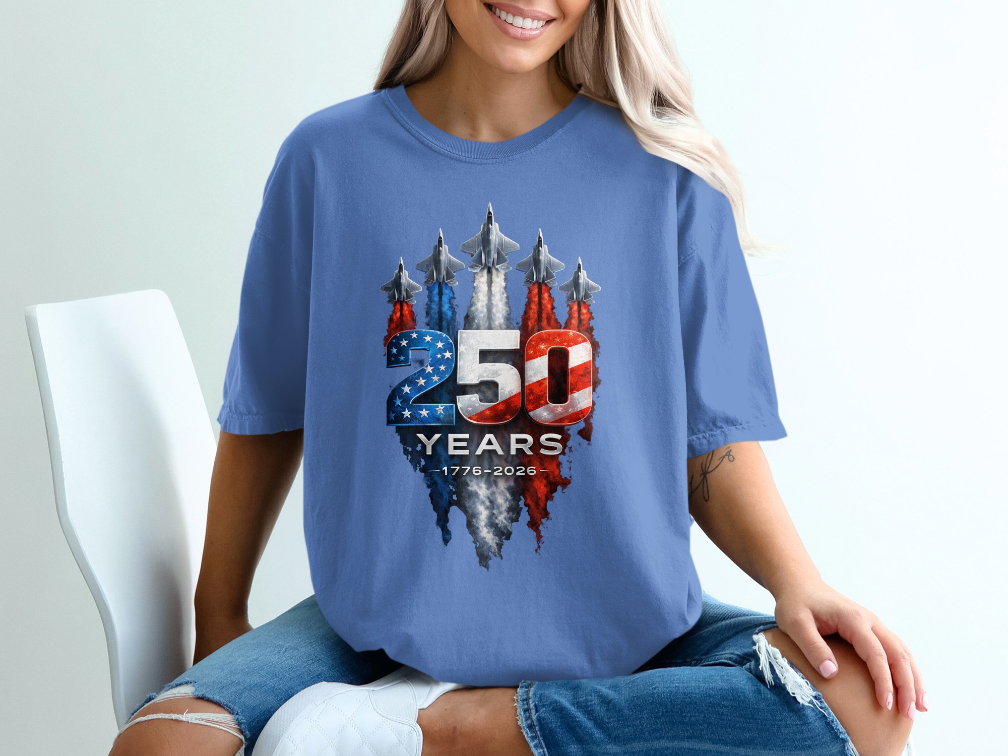 250 Years American Anniversary T-Shirt | Patriotic USA 1776-2026 Celebration Tee | Military Jet Flag Design Gift - Image 20