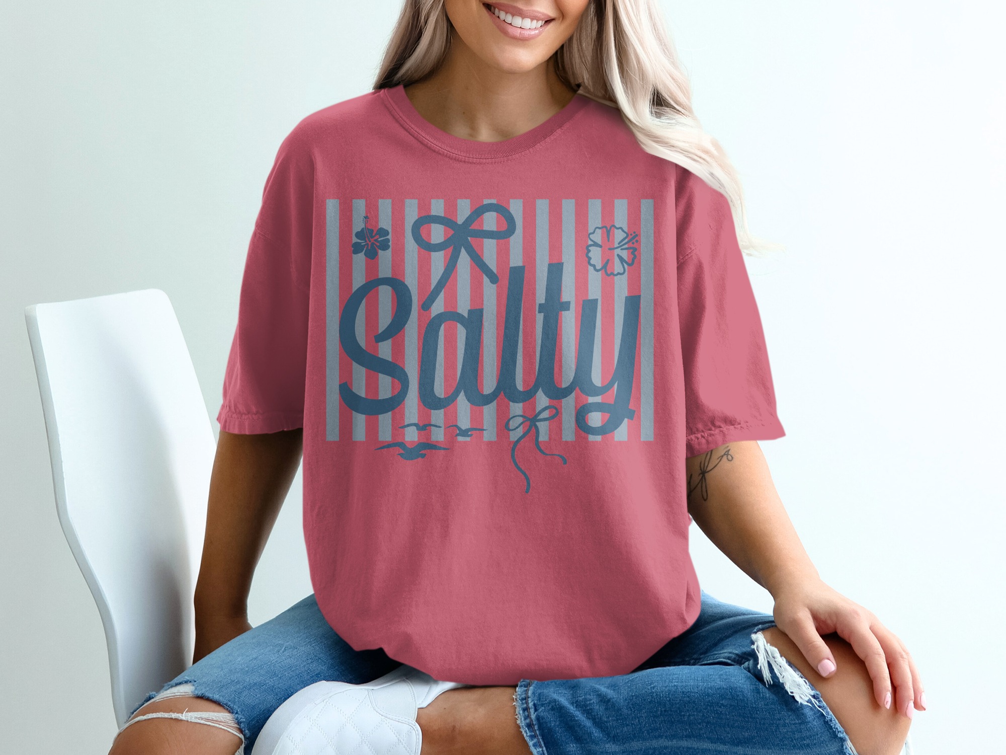 Salty T-Shirt, Beach Vacation Mode Tee, Coastal Stripe Graphic Shirt, Nautical Summer Ocean Lover Gift for Her, Beachy Top - Image 15