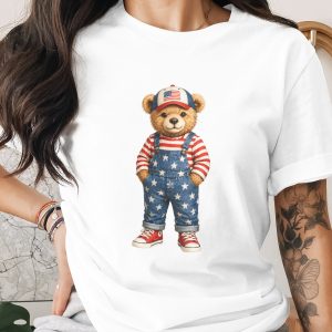 Patriotic Teddy Bear American Flag T-Shirt
