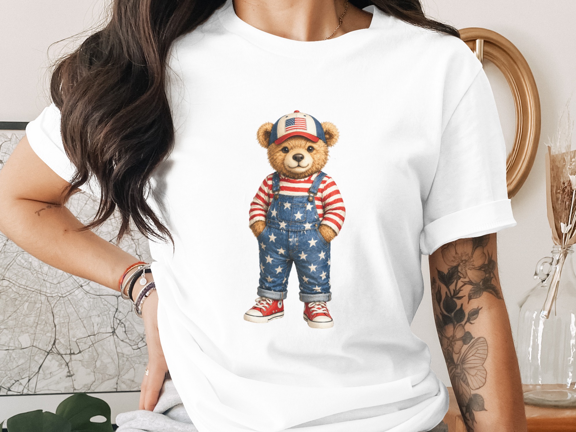 Patriotic Teddy Bear American Flag T-Shirt