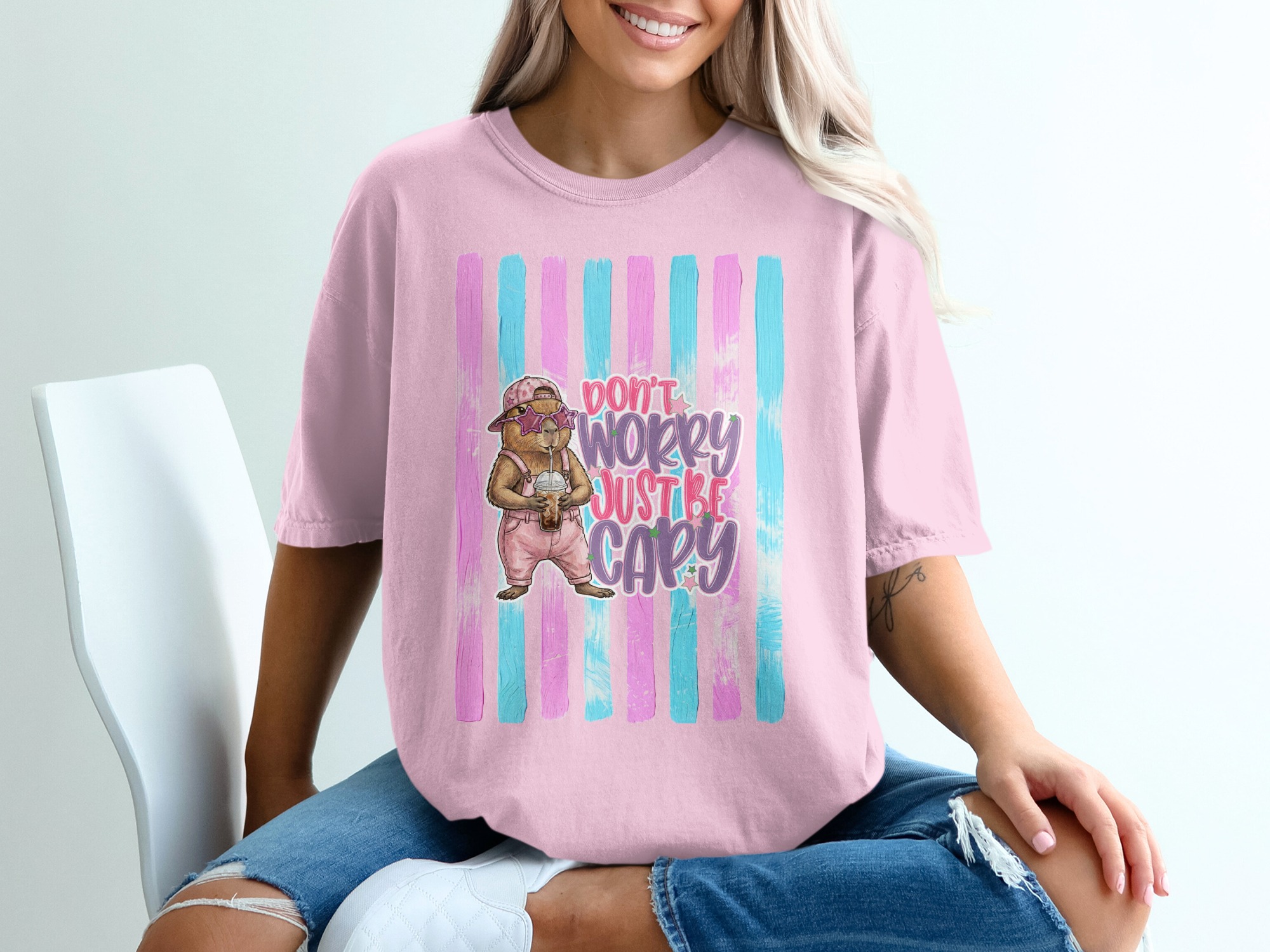 Comfort Colors ® Capybara T-Shirt, 'Don't Worry Just Be Capy' Cute Animal Lover Tee, Iced Coffee Capybara Shirt, Whimsical Pastel Gift Idea - Image 17