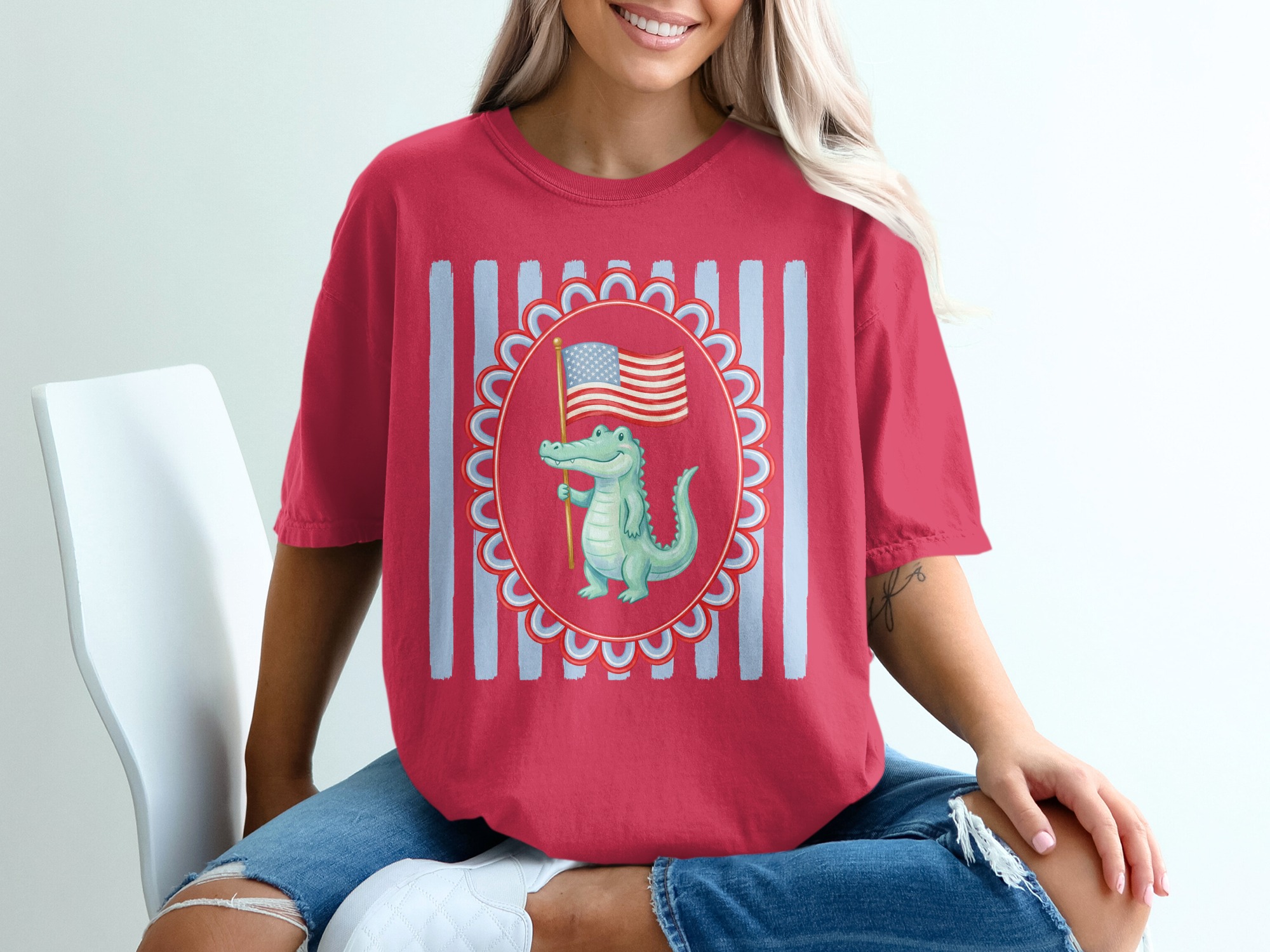 Comfort Colors® Patriotic Alligator T-Shirt, American Flag Crocodile Tee, Cute USA Independence Day Summer Shirt, Southern Style - Image 14