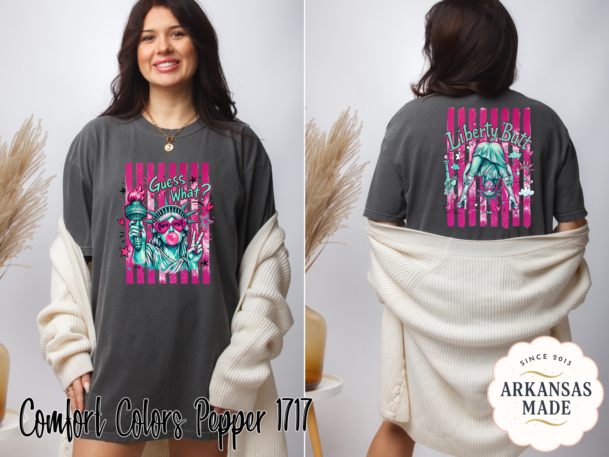 Lady Liberty Comfort Colors® T-Shirt, Guess What? Pop Art Bubble Gum Peace Sign Tee, Patriotic Y2K 4th of July Graphic Shirt, Fun Gift - Image 3