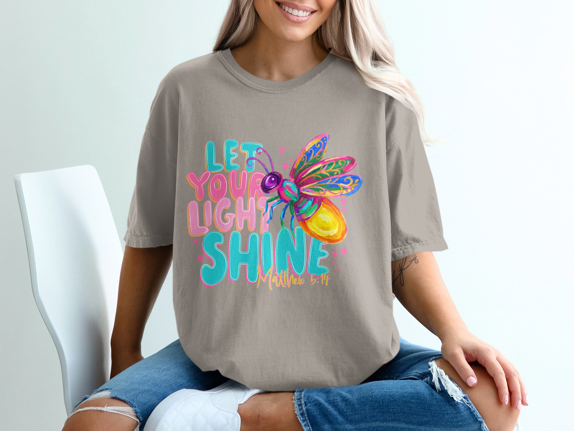 Let Your Light Shine T-Shirt, Matthew 5:14 Firefly Christian Tee, Inspirational Faith Religious Scripture Gift, Colorful Women's Top - Image 11