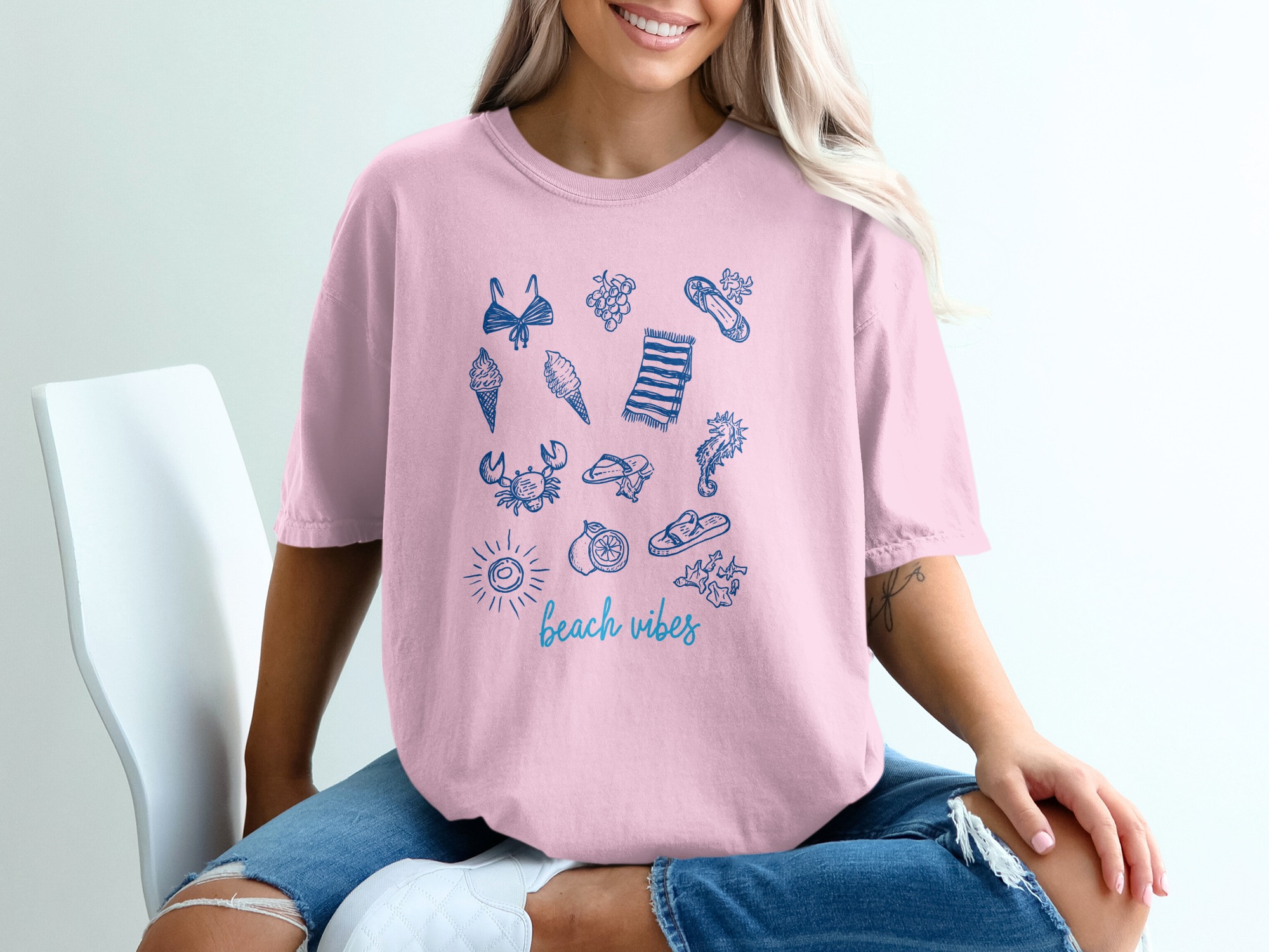 Comfort Colors® Beach Vibes T-Shirt, Coastal Life Summer Tee, Ocean Lover Vacation Shirt, Aesthetic Minimalist Beachy Graphic Top, Relaxed - Image 17