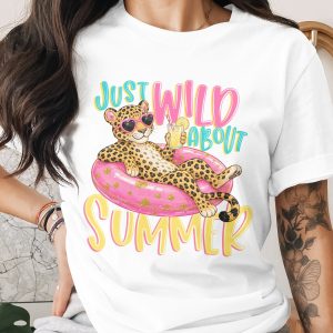 Just Wild About Summer T-Shirt, Cute Leopard Print Vacation Tee, Fun Cheetah Pool Float Shirt, Y2K Summer Vibes Gift for Her