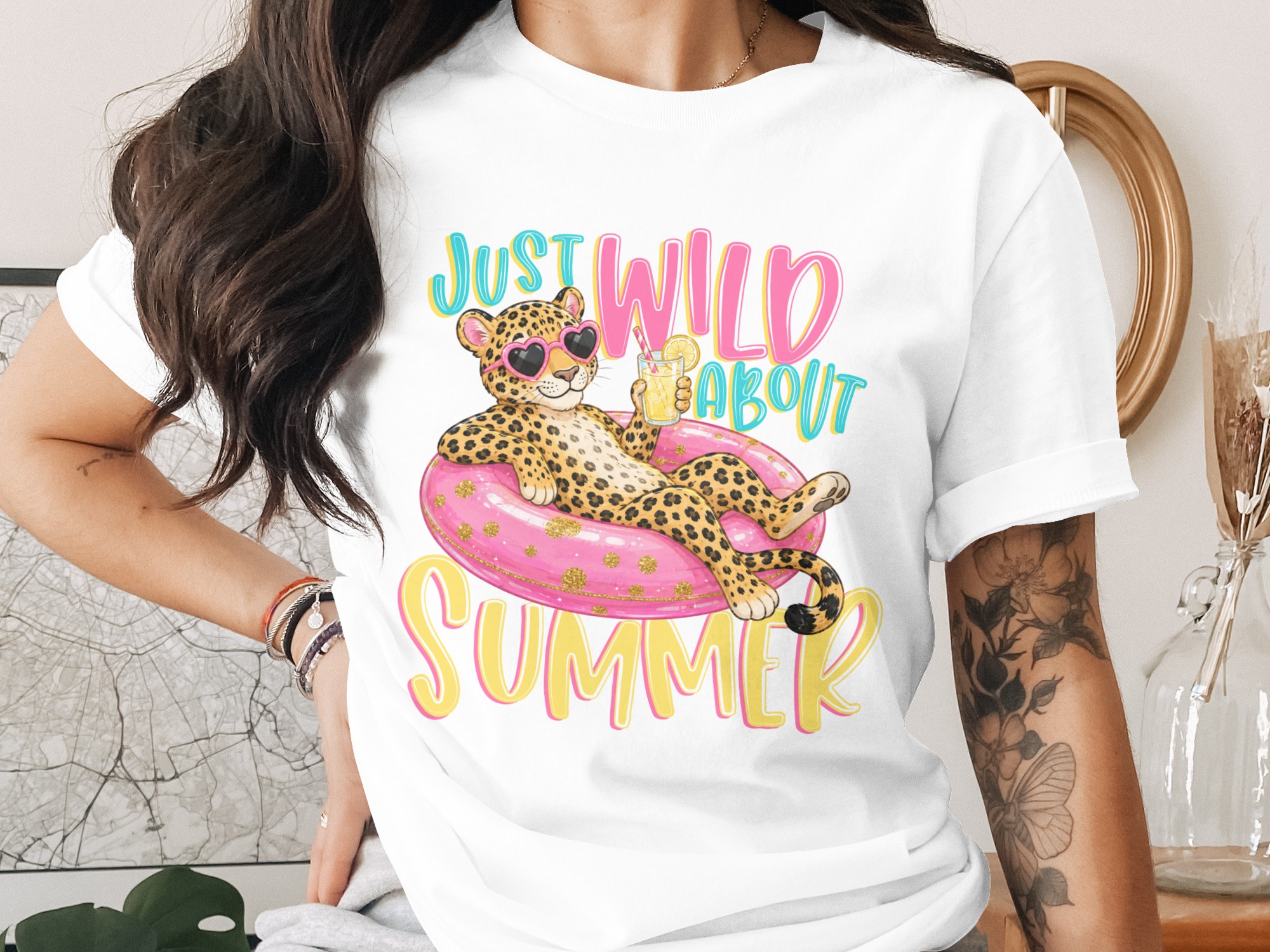 Just Wild About Summer T-Shirt, Cute Leopard Print Vacation Tee, Fun Cheetah Pool Float Shirt, Y2K Summer Vibes Gift for Her