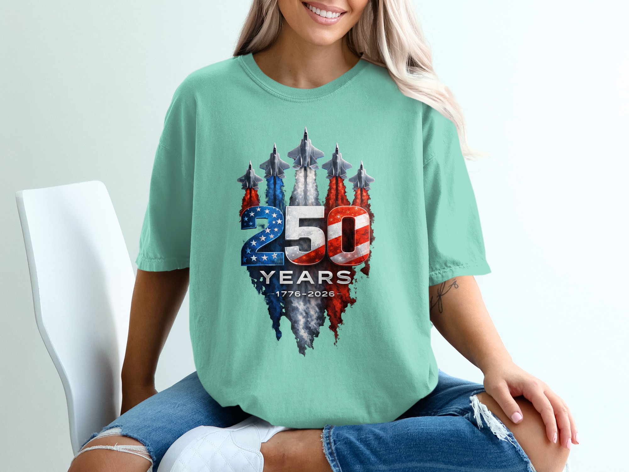 250 Years American Anniversary T-Shirt | Patriotic USA 1776-2026 Celebration Tee | Military Jet Flag Design Gift - Image 10