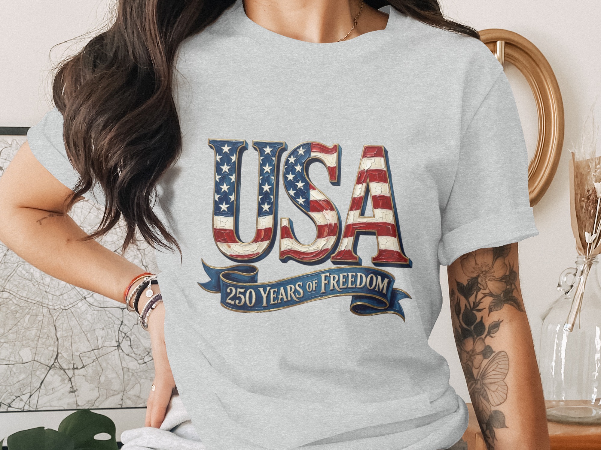USA 250 Years of Freedom T-Shirt, Patriotic American Anniversary Tee, Vintage Flag Design, Independence Day Gift, Freedom Celebration Shirt - Image 2
