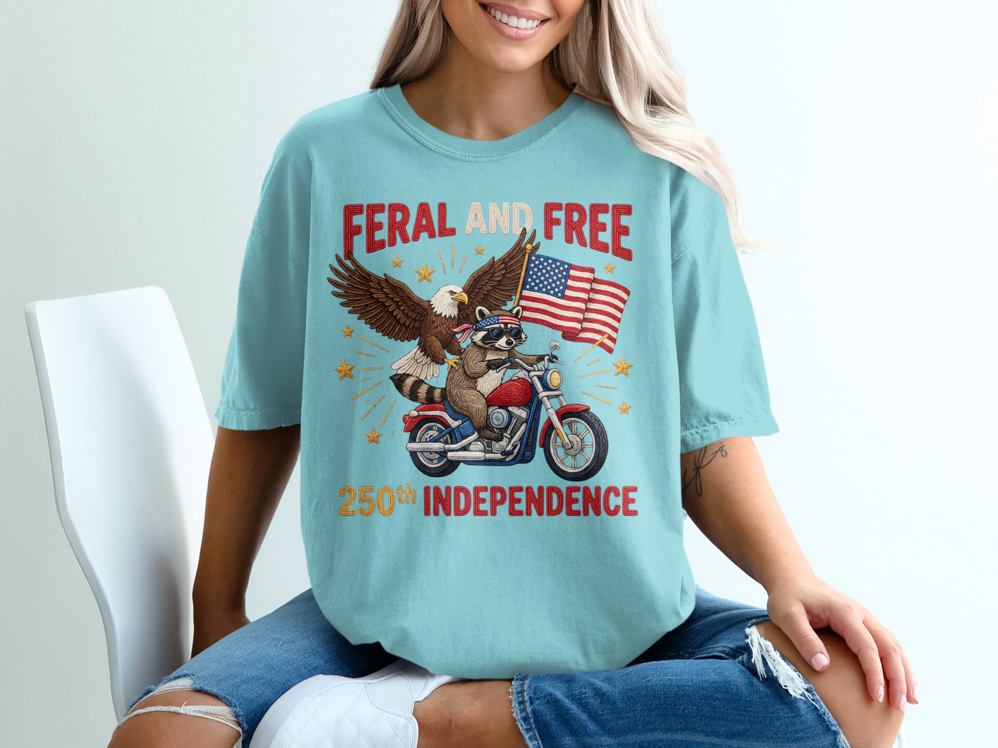 Feral and Free 250th Independence Day T-Shirt, Patriotic Raccoon Eagle Motorcycle Tee, American Flag Biker Freedom Shirt, July 4th Gift - Image 19