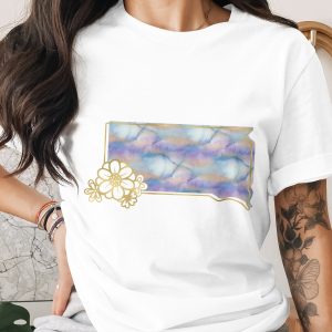 Watercolor Floral T-Shirt with Faux Gold Outline, Dreamy Aesthetic Tee, Boho Chic Women's Artistic Top, Unique Nature Lover Gift