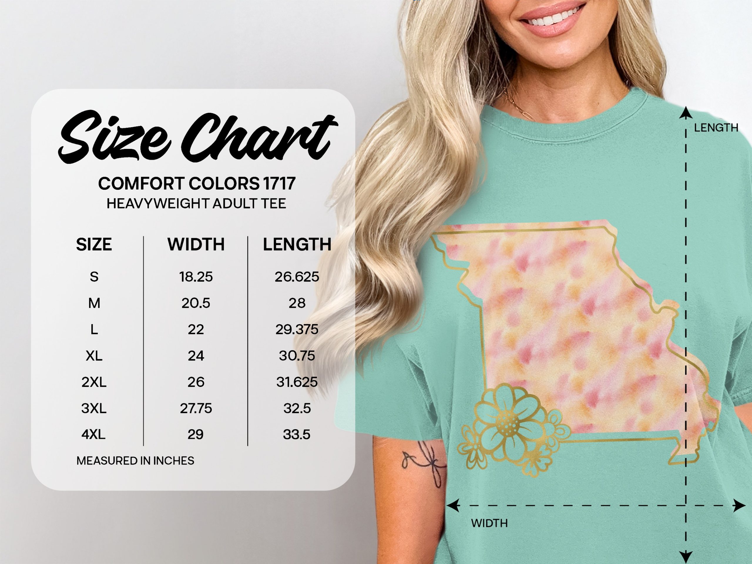 Missouri State Gold Watercolor Floral T-Shirt | MO Map Tee | Show-Me State Pride Gift for Her, Missouri Native & Resident - Image 5