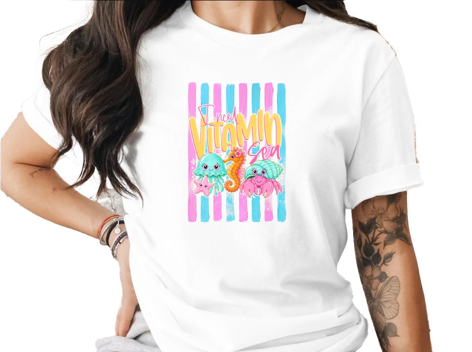 Comfort Colors® Vitamin Sea T-Shirt, Cute Ocean Animals Tee, Beach Vacation Shirt, Summer Vibes Jellyfish Seahorse Crab Gift