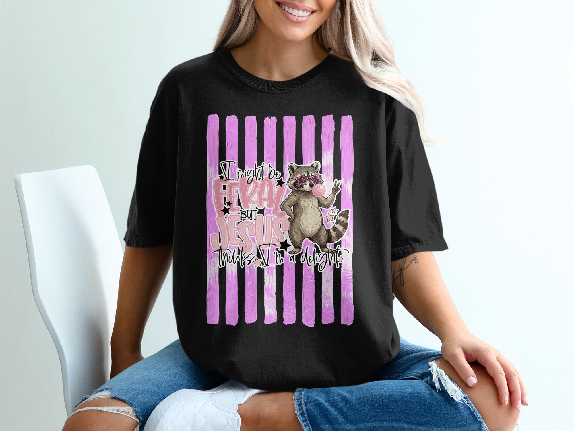 Comfort Colors® Feral Raccoon T-Shirt, Jesus Thinks I'm a Delight, Funny Christian Faith Tee, Sassy Quirky Animal Lover Gift for Her - Image 6