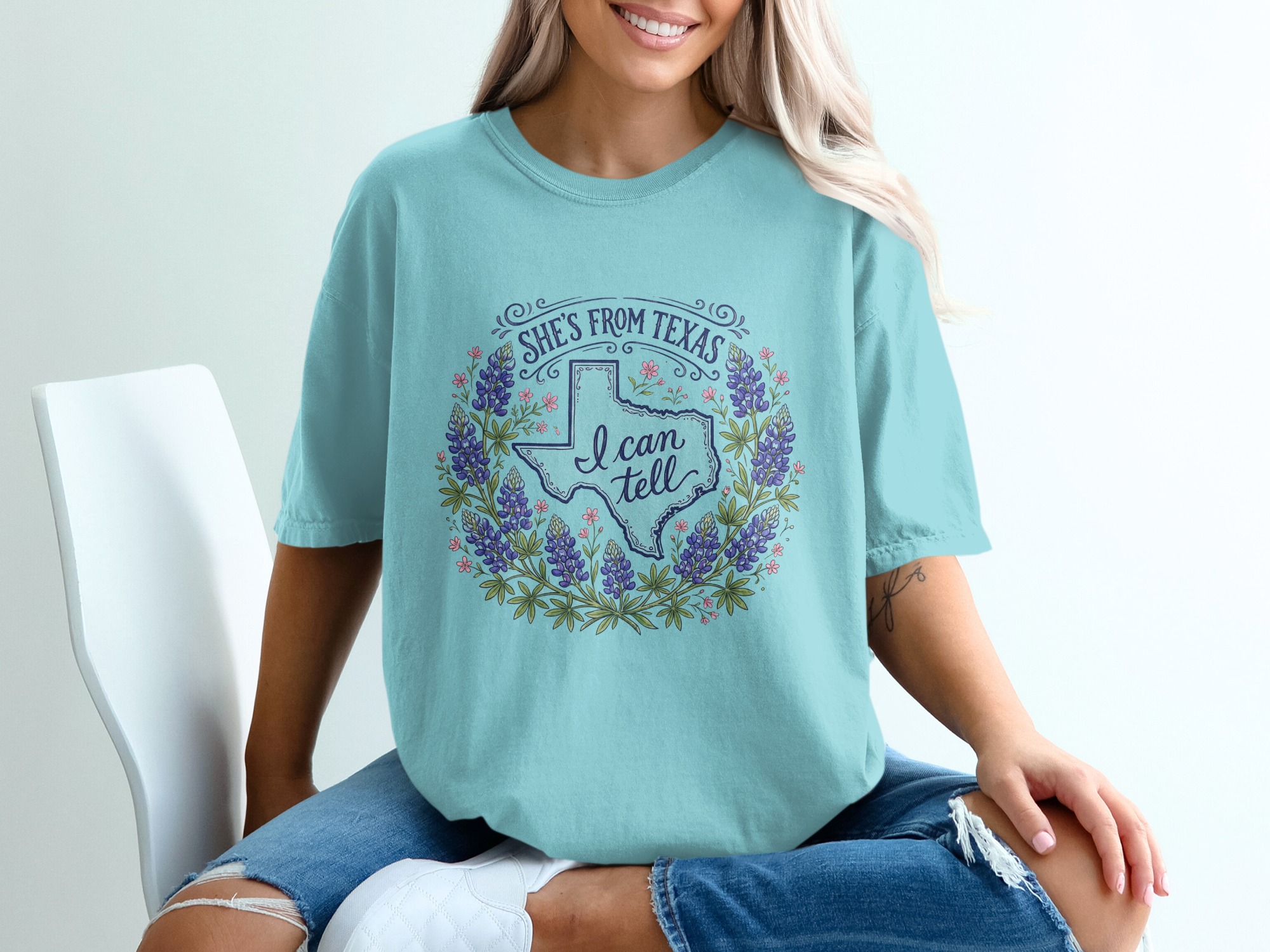 Texas Bluebonnet T-Shirt, She's From Texas I Can Tell Shirt, State Outline Floral Tee, Texas Pride Gift for Her - Image 19