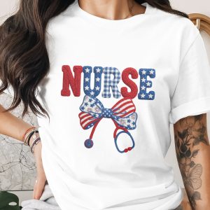 Patriotic Nurse T-Shirt, American Flag Nurse Gift, RN Graduation Tee, Fourth of July Healthcare Worker Shirt for Women