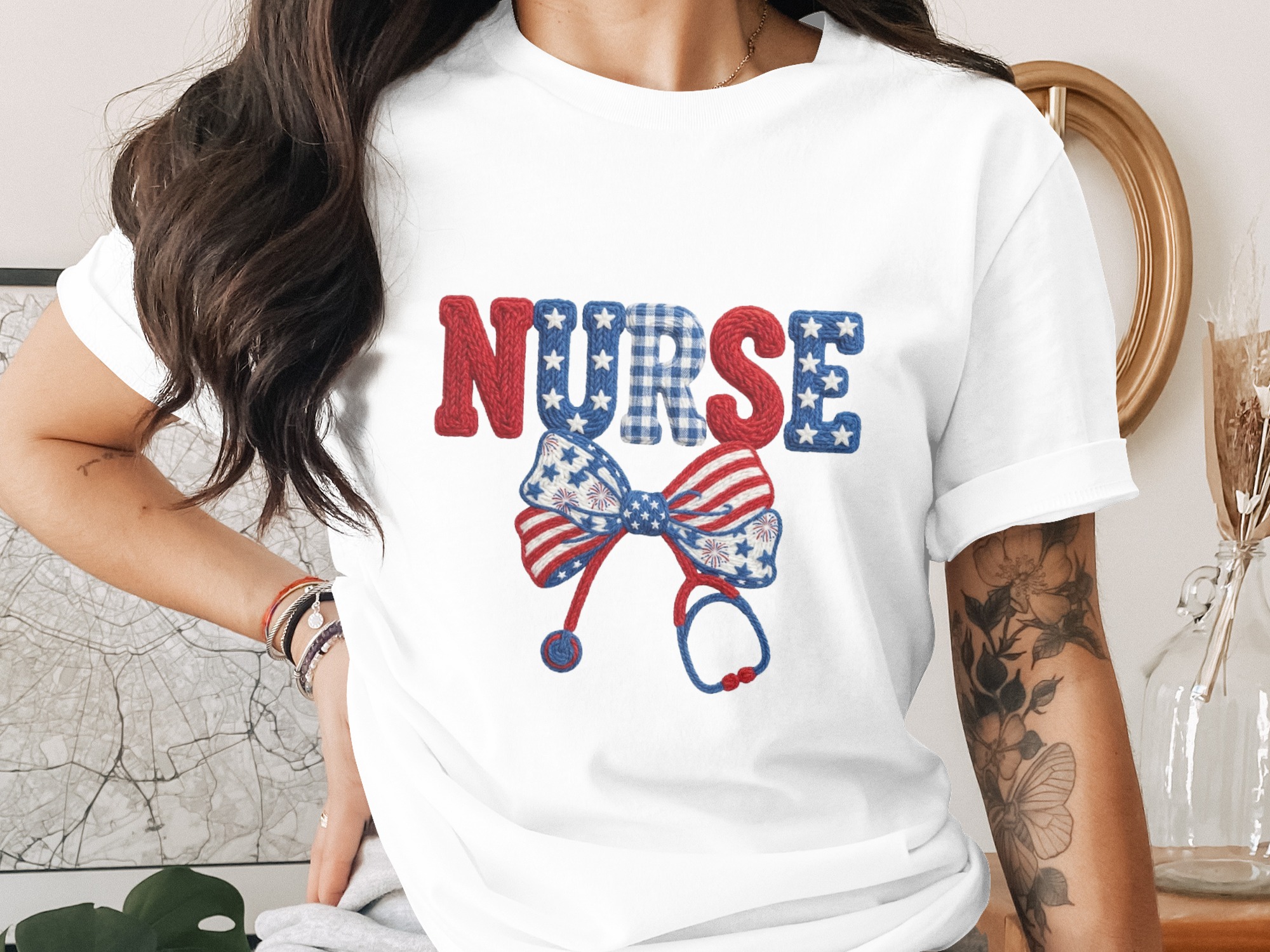 Patriotic Nurse T-Shirt, American Flag Nurse Gift, RN Graduation Tee, Fourth of July Healthcare Worker Shirt for Women