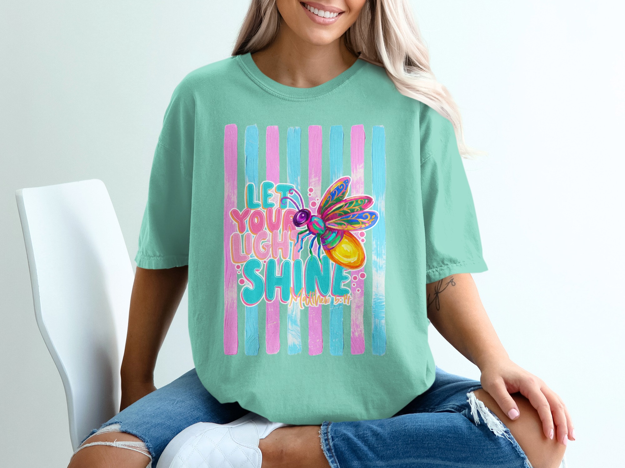 Comfort Colors ® Let Your Light Shine T-Shirt, Matthew 5:14 Scripture Tee, Colorful Firefly Christian Shirt, Inspirational Faith Gift for - Image 10