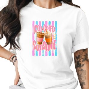 Comfort Colors ® Iced Coffee & Sunshine T-Shirt, Coffee Lover Gift for Her, Summer Aesthetic Tee, Happy Vibes Shirt, Trendy Iced Coffee