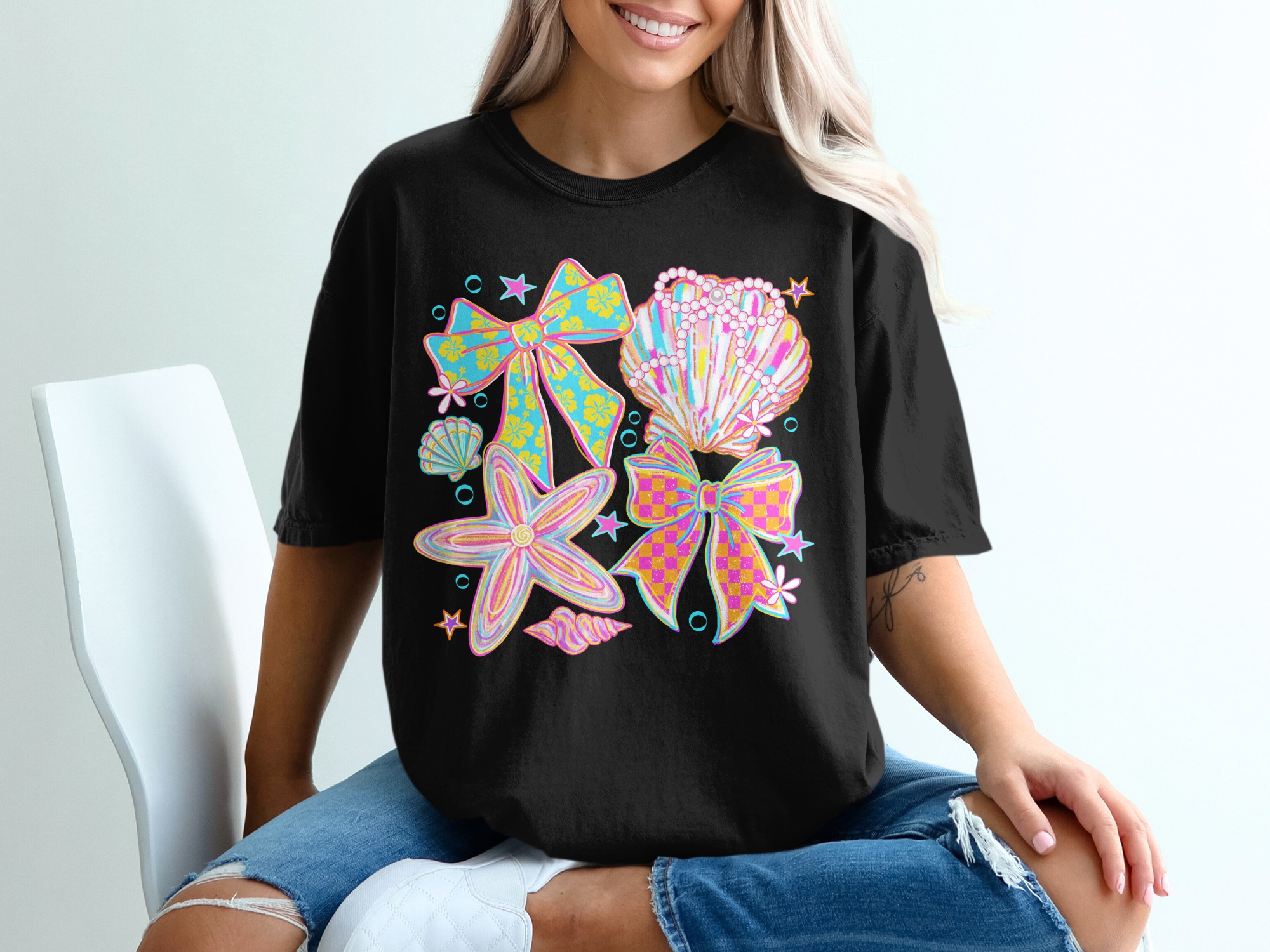 Comfort Colors® Coquette Seashell Bow T-Shirt, Y2K Beachy Aesthetic, Preppy Summer Top, Vacation Girl Tee, Gift for Her - Image 8