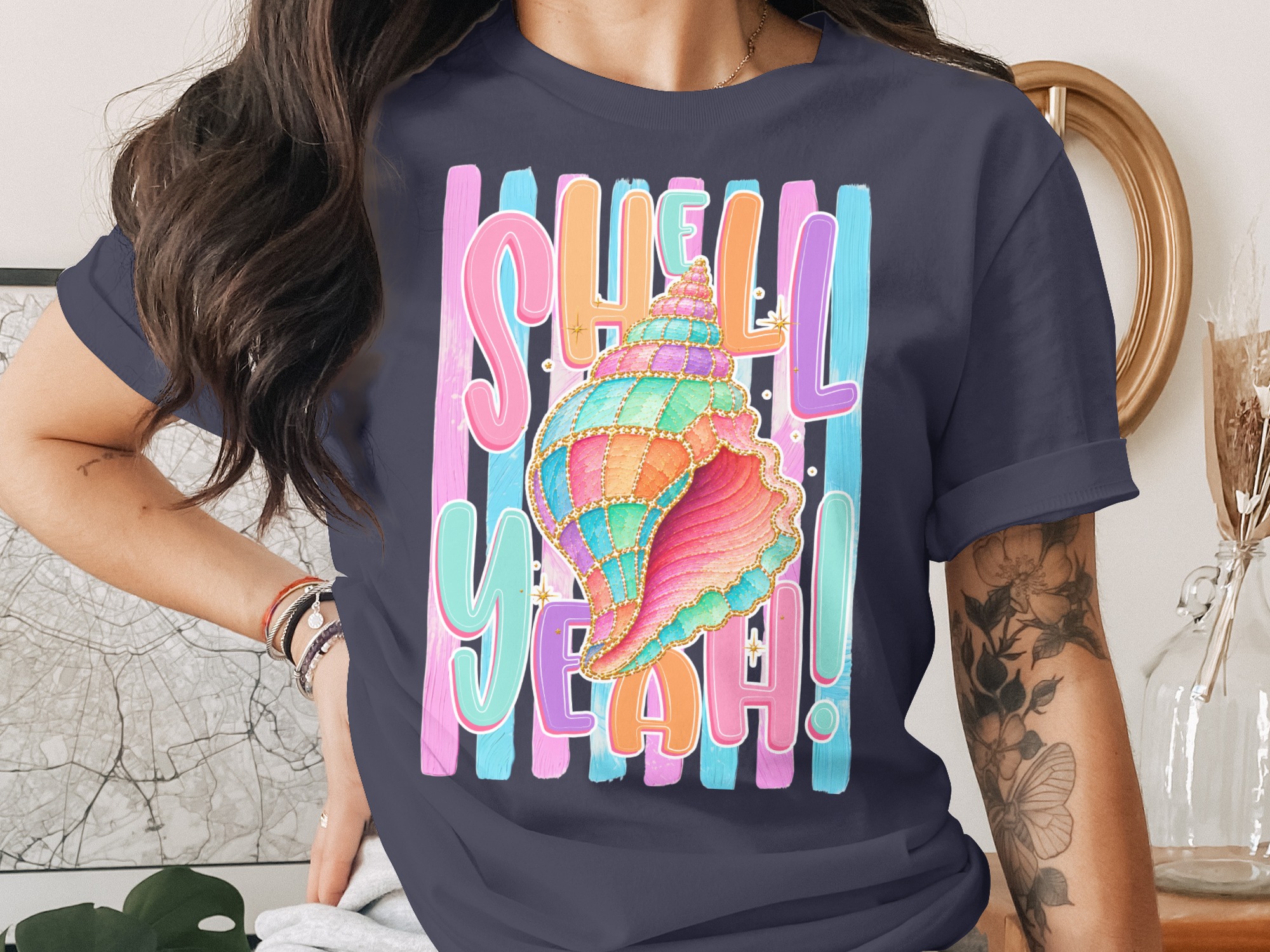 Comfort Colors ® Shell Yeah T-Shirt, Vibrant Seashell Beach Tee, Summer Vacation Coastal Shirt, Preppy Beachy Gift for Her, Fun Ocean Pun - Image 3