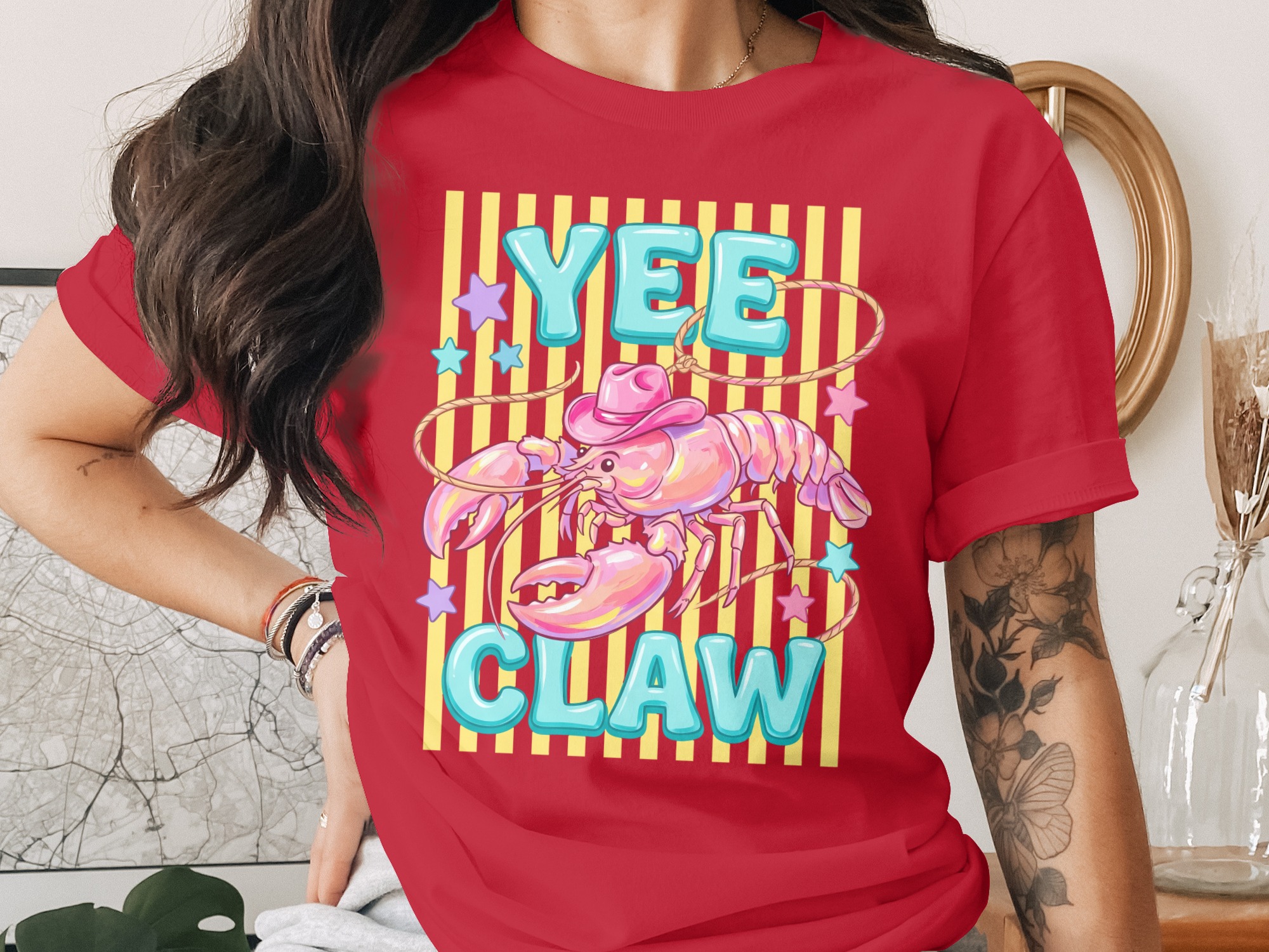 Comfort Colors® Yee Claw T-Shirt, Funny Lobster Cowgirl Tee, Coastal Cowgirl Shirt, Retro Western Graphic, Pun Lover Gift for Her - Image 4