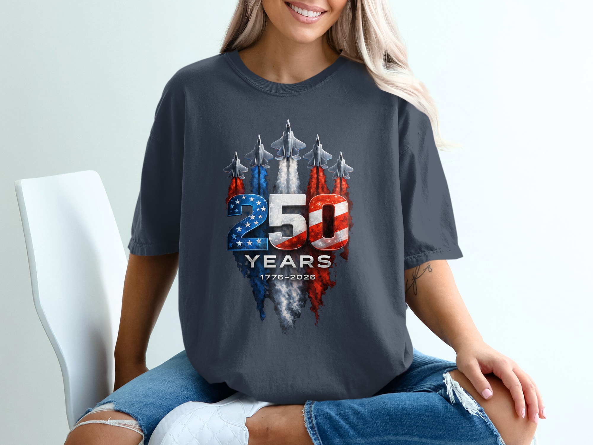 250 Years American Anniversary T-Shirt | Patriotic USA 1776-2026 Celebration Tee | Military Jet Flag Design Gift - Image 12