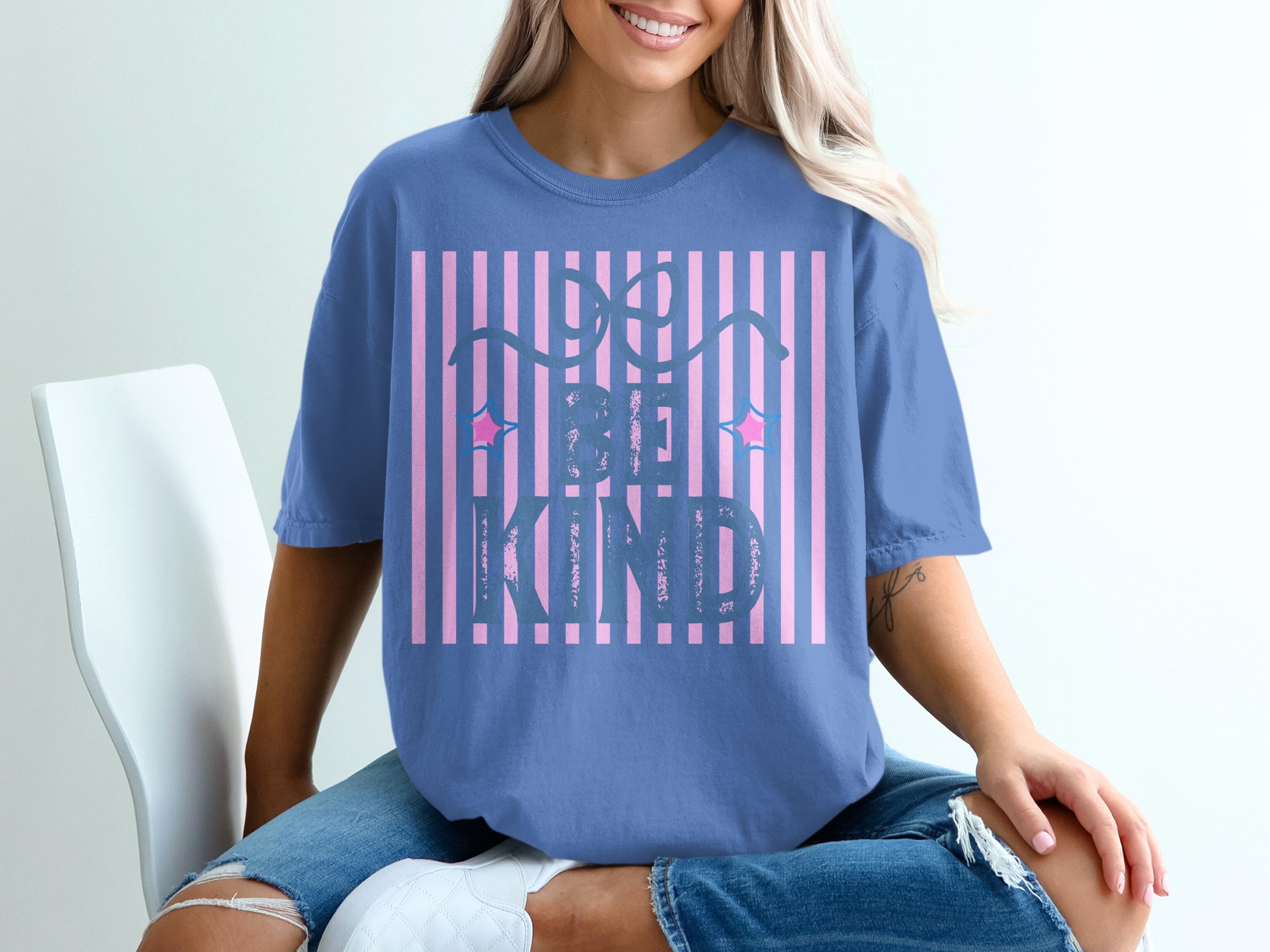 Be Kind T-Shirt, Distressed Kindness Shirt, Positive Message Aesthetic Tee, Pastel Stripes Graphic Top, Cute Encouragement Gift for Her - Image 20