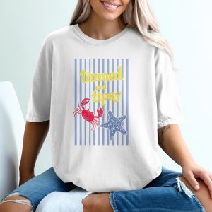 Tanned and Tipsy Comfort Colors ® T-Shirt, Beach Vacation Tee, Funny Crab Starfish Design, Bachelorette Trip Shirt, Summer Gift for Her