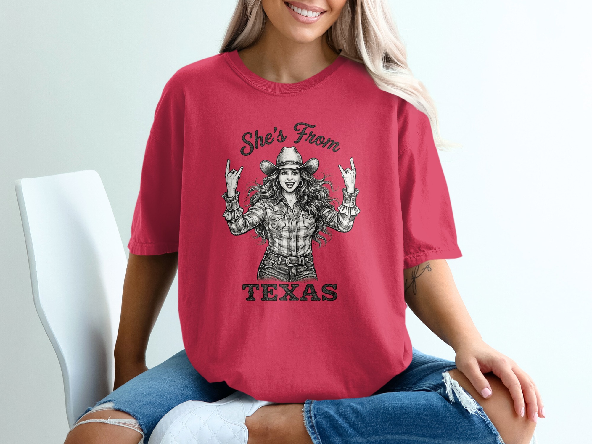 Texas Girl T-Shirt | She's From Texas Rock & Roll Cowgirl Tee | Southern Pride Western Graphic T-Shirt for Women | Texas Gift - Image 14