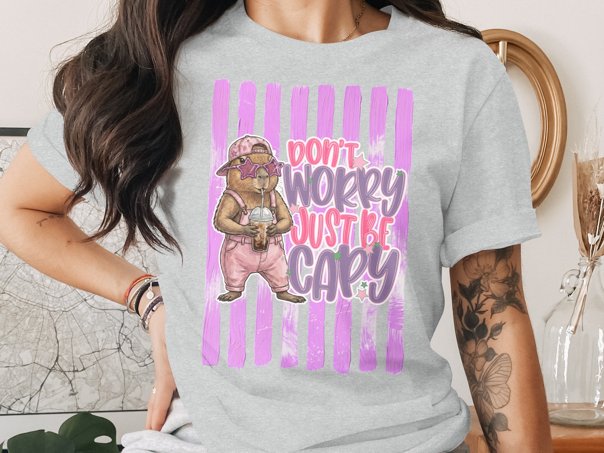 Comfort Colors® Capybara T-Shirt, Don't Worry Just Be Capy, Cute Animal Tee, Trendy Iced Coffee Capybara Gift, Whimsical Shirt For Her - Image 2