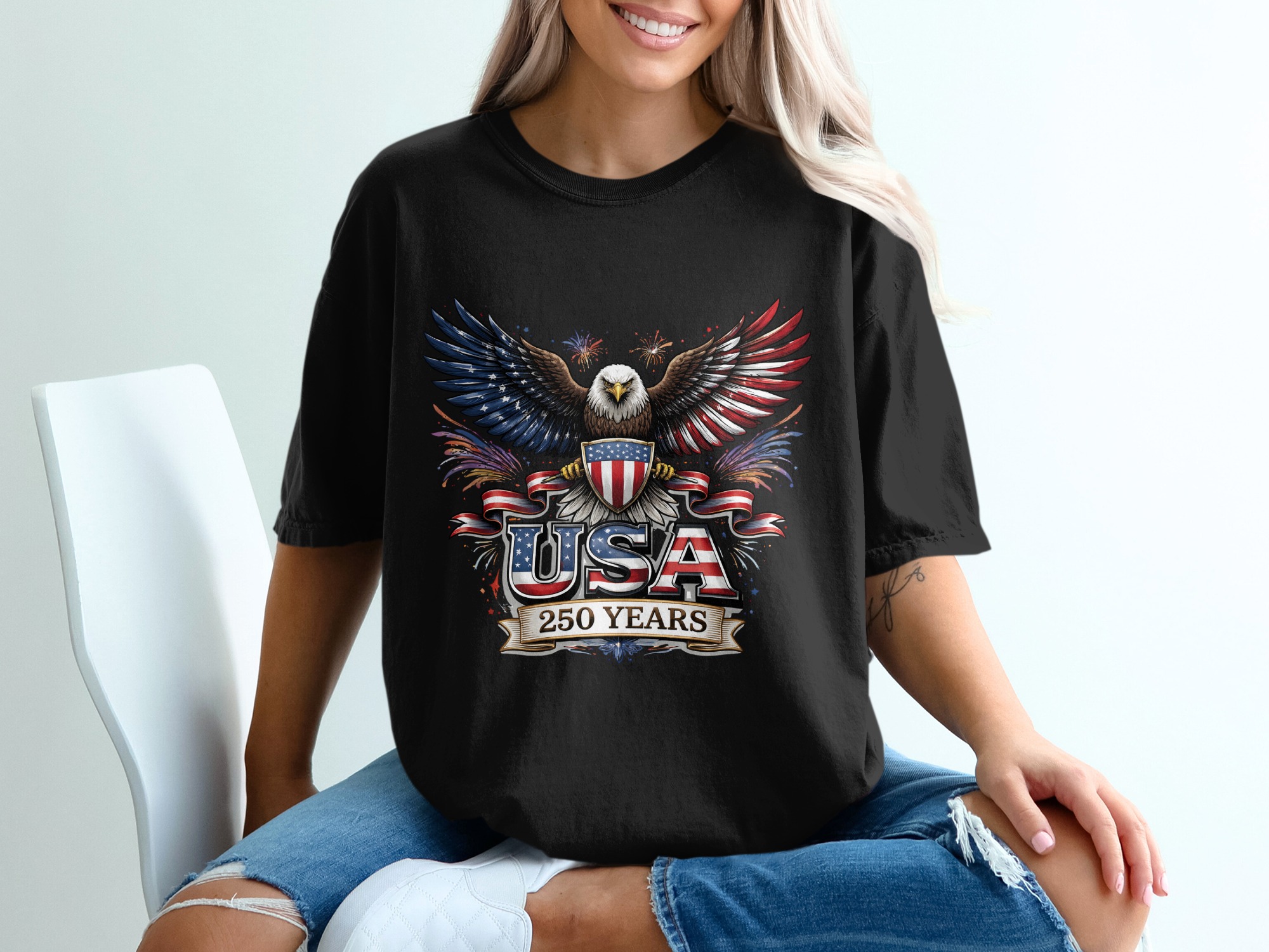 USA 250 Years Patriotic Eagle T-Shirt, American Flag Bald Eagle Tee, Fourth of July Commemorative Gift, Veterans Day Shirt - Image 5