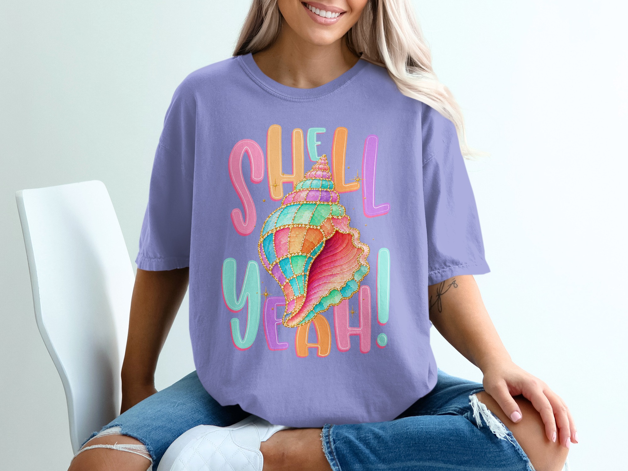 Shell Yeah T-Shirt, Funny Seashell Shirt, Pastel Ocean Beach Tee, Cute Vacation Top, Mermaid Core Style Gift for Her - Image 18