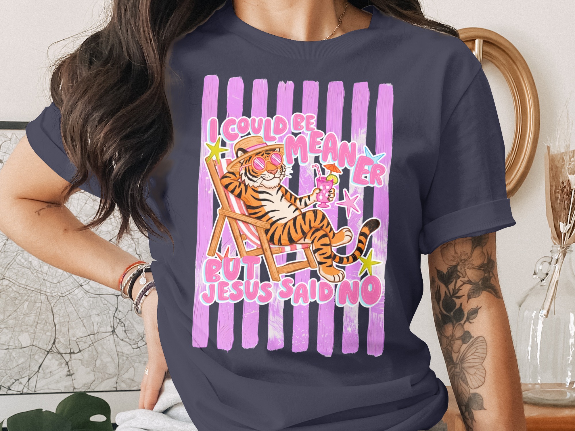 Comfort Colors® I Could Be Meaner But Jesus Said No T-Shirt, Sassy Christian Humor Tee, Funny Tiger Vacation Shirt, Cute Gift for Her, Retro - Image 3