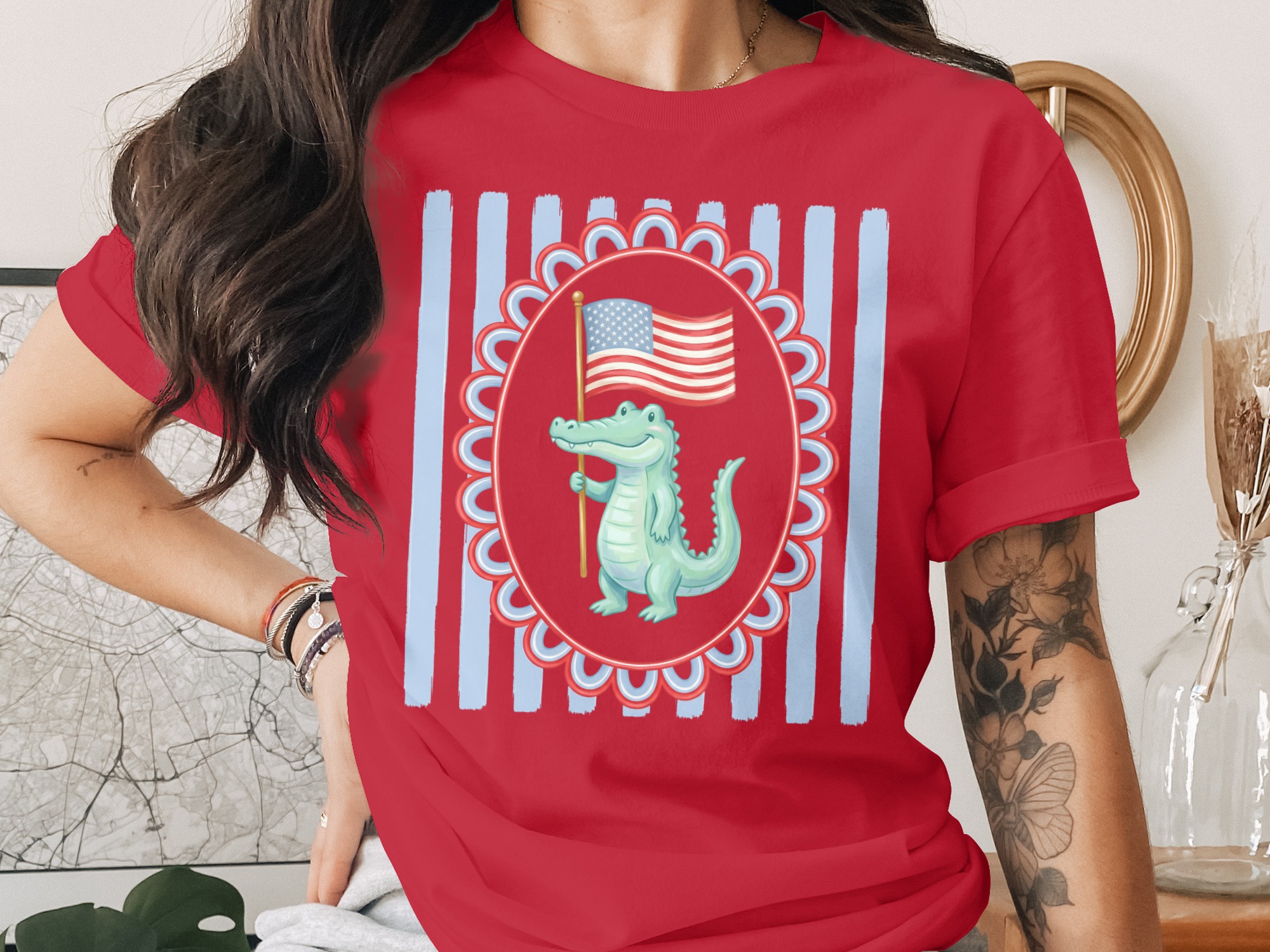 Comfort Colors® Patriotic Alligator T-Shirt, American Flag Crocodile Tee, Cute USA Independence Day Summer Shirt, Southern Style - Image 4