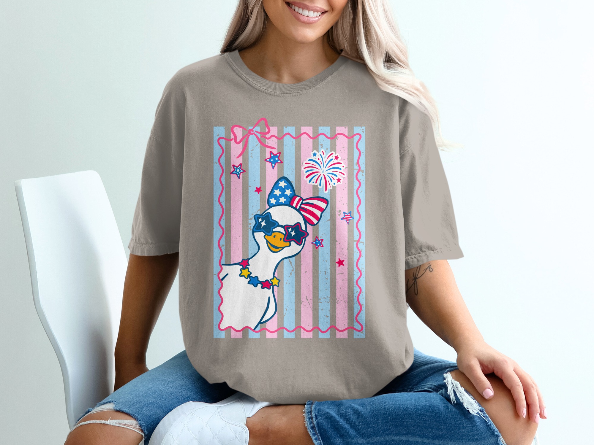 Comfort Colors® Cute Patriotic Goose T-Shirt, July 4th Duck Tee, USA Flag Sunglasses Summer Party Top, Independence Day Gift for Her - Image 11