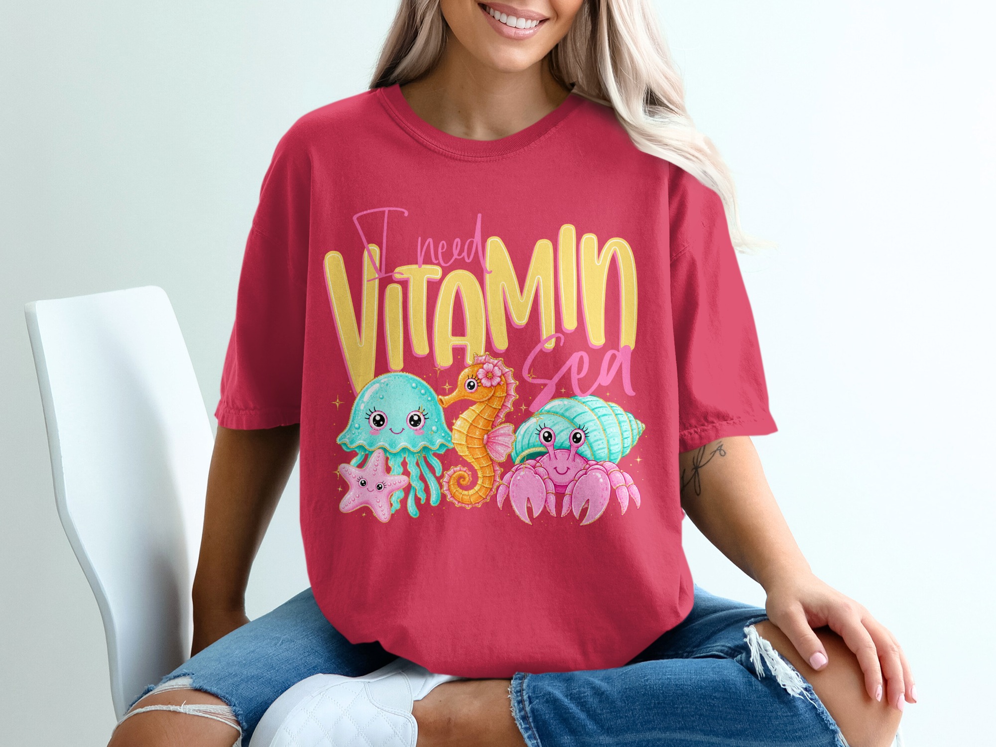 Vitamin Sea T-Shirt, Cute Ocean Lover Tee, Kawaii Beach Vacation Shirt, Faux Glitter Sea Creature Top, Summer Vibes Gift for Her - Image 14