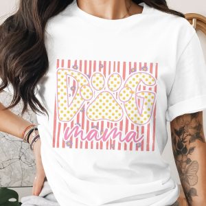 Dog Mama T-Shirt, Cute Polka Dot Paw Print Tee, Retro Fur Mama Gift for Dog Lovers, Women's Animal Lover Shirt